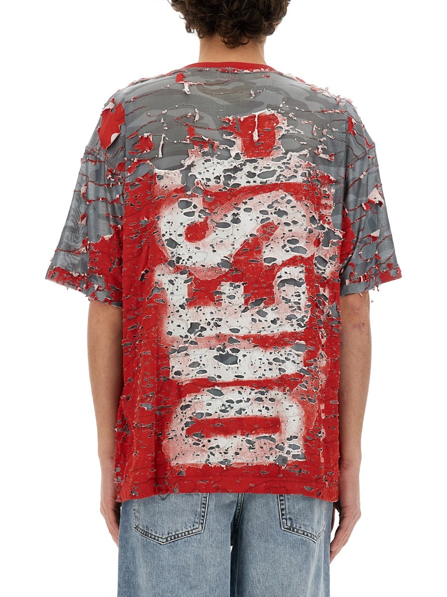 【DIESEL】T-Boxt-Peel Men's Logo T-shirt in destroyed jersey | Red | Diesel