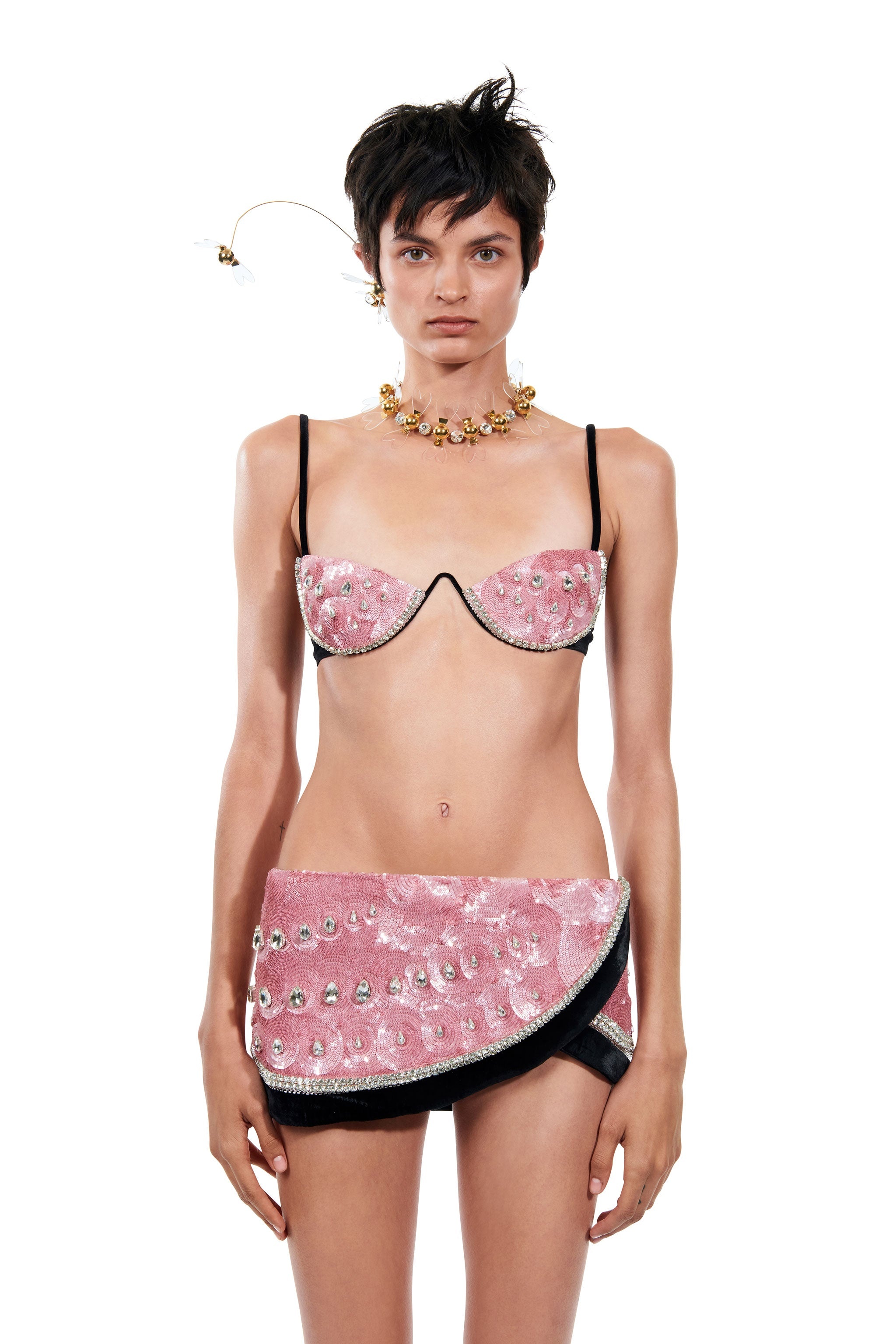 EMBROIDERED CRYSTAL PAILLETTE WATERMELON BRA - 3