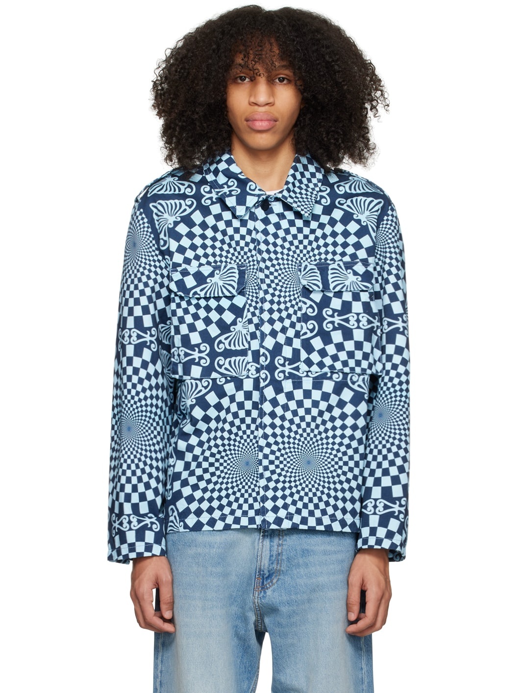 Blue Folk Checkerboard Jacket - 1