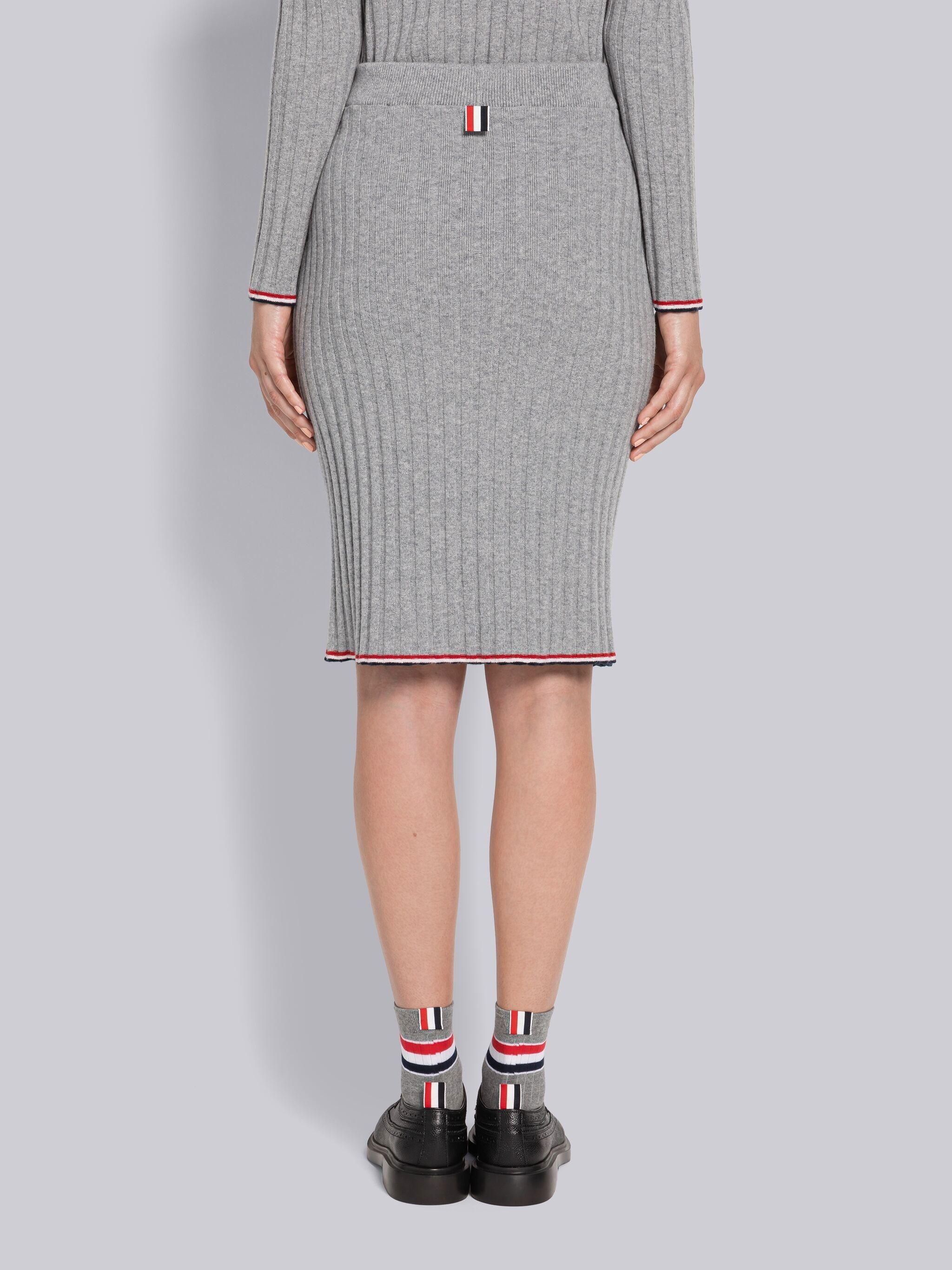 Wide Rib Cashmere Tipping Pencil Skirt - 3
