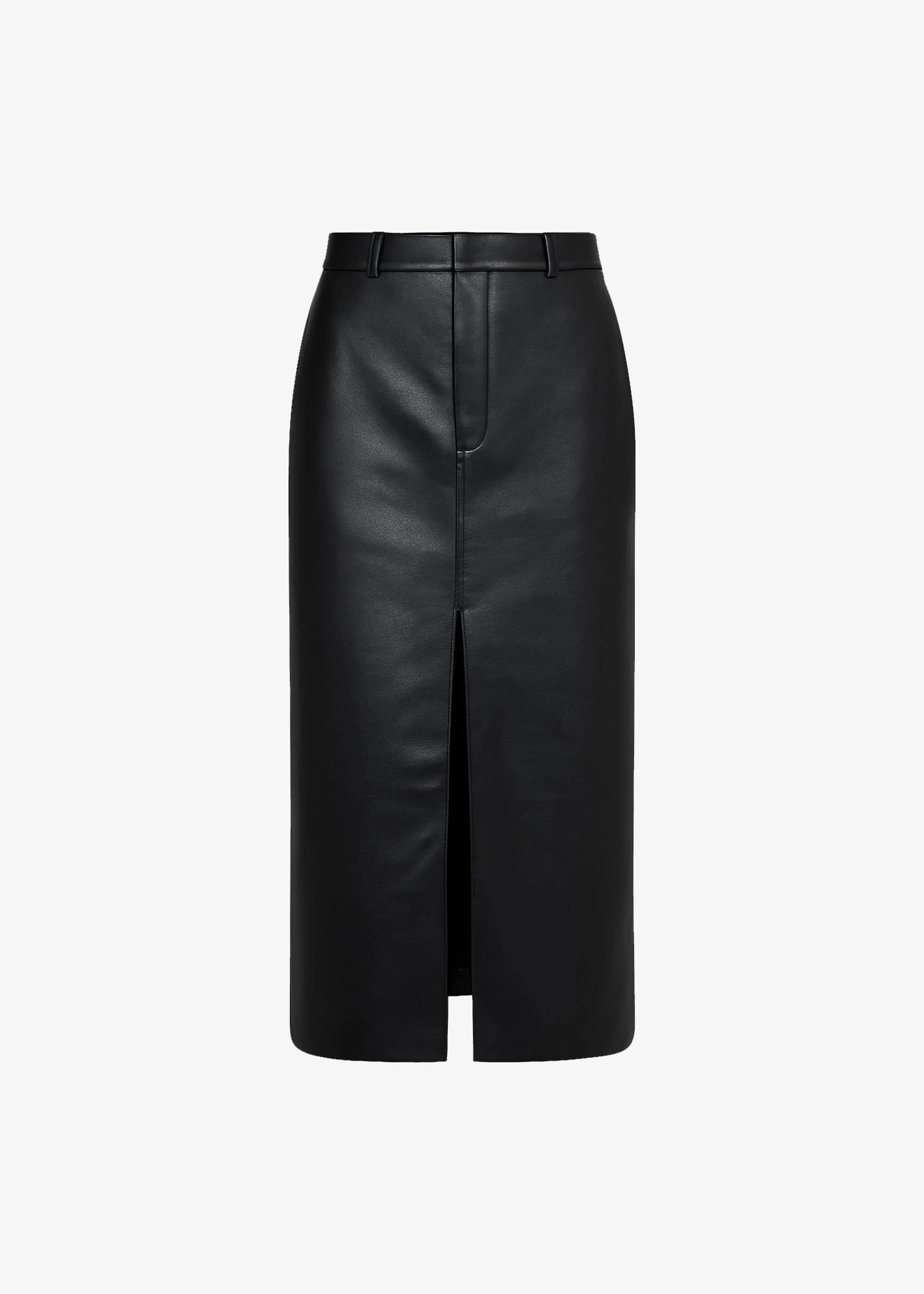 Maybelle Faux Leather Front Slit Pencil Skirt - Black - 1