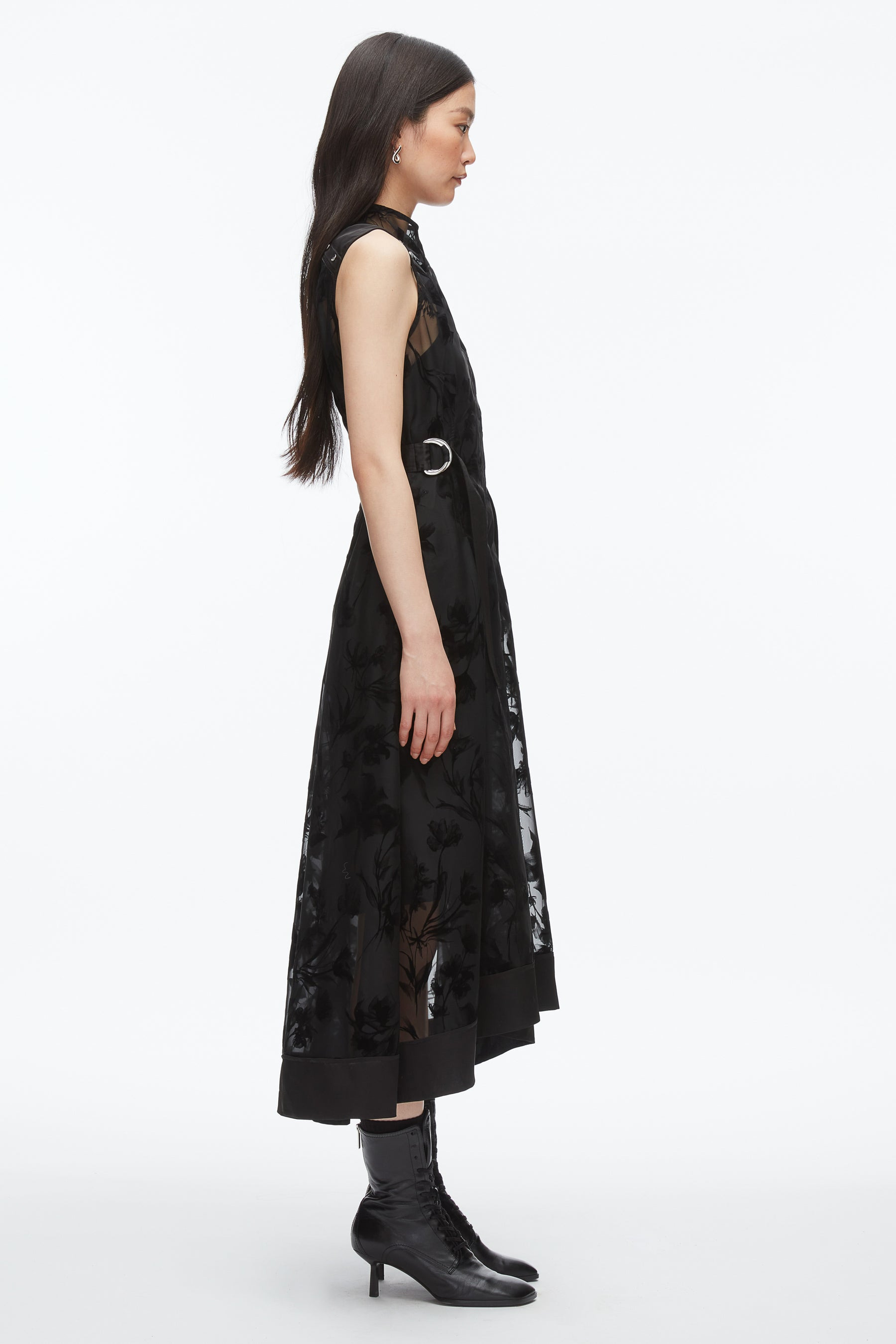 Flocked Organza Midi Dress - 4