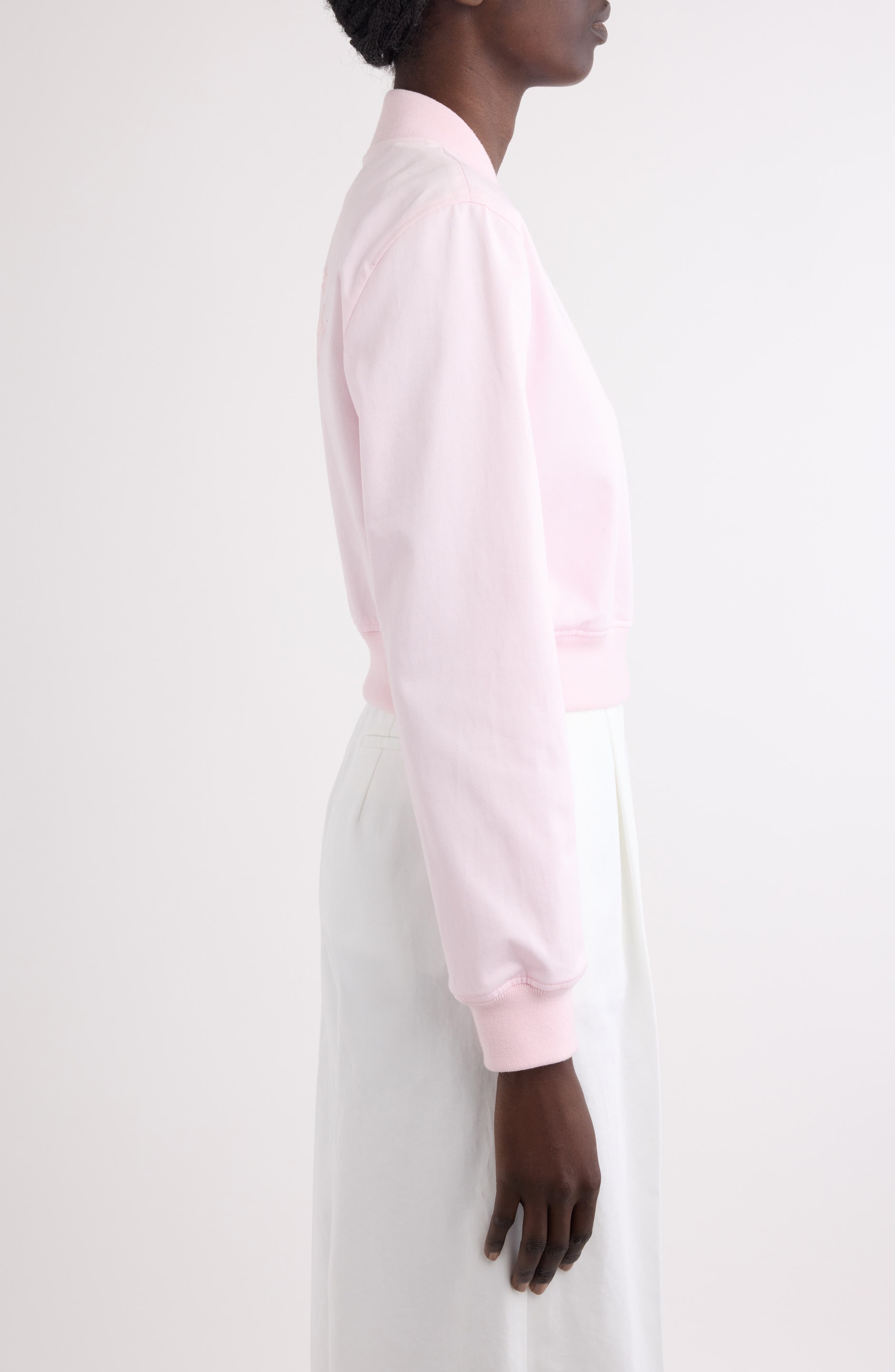 Givenchy Logo Embroidered Crop Bomber Jacket in Baby Pink at Nordstrom - 4