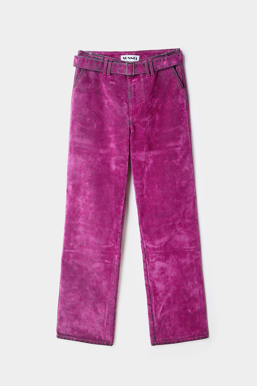 BELTED OVERSIZE PANTS / flocked denim / fuchsia - 1