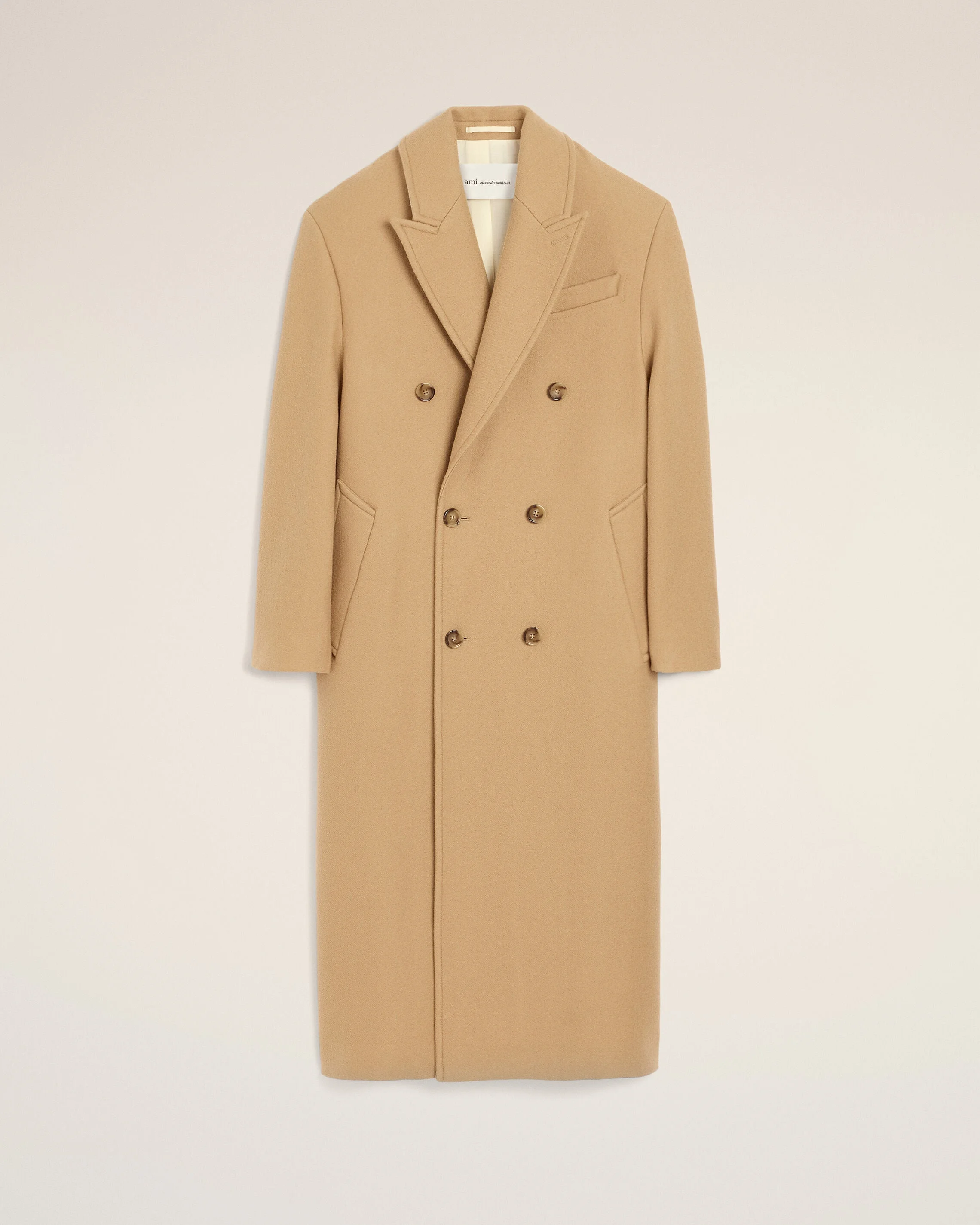 LONG BEIGE DOUBLE-BREASTED WOOL COAT - 1
