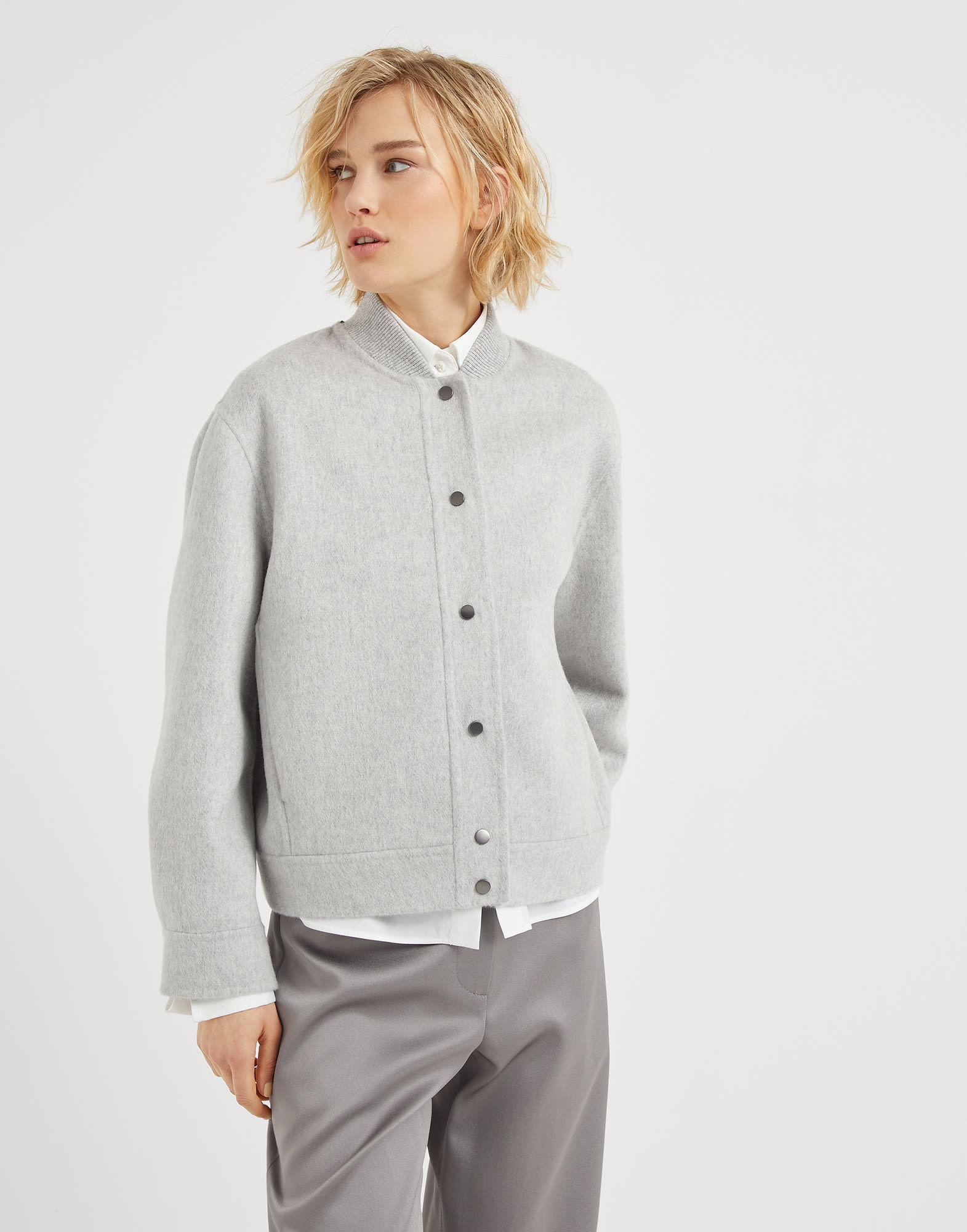 Hand-finished bomber jacket in cashmere beaver double cloth with monili - 1