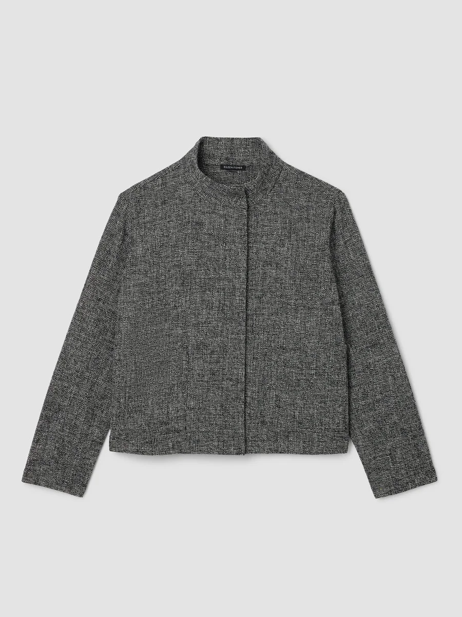 Organic Cotton Tweed Stand Collar Jacket - 1