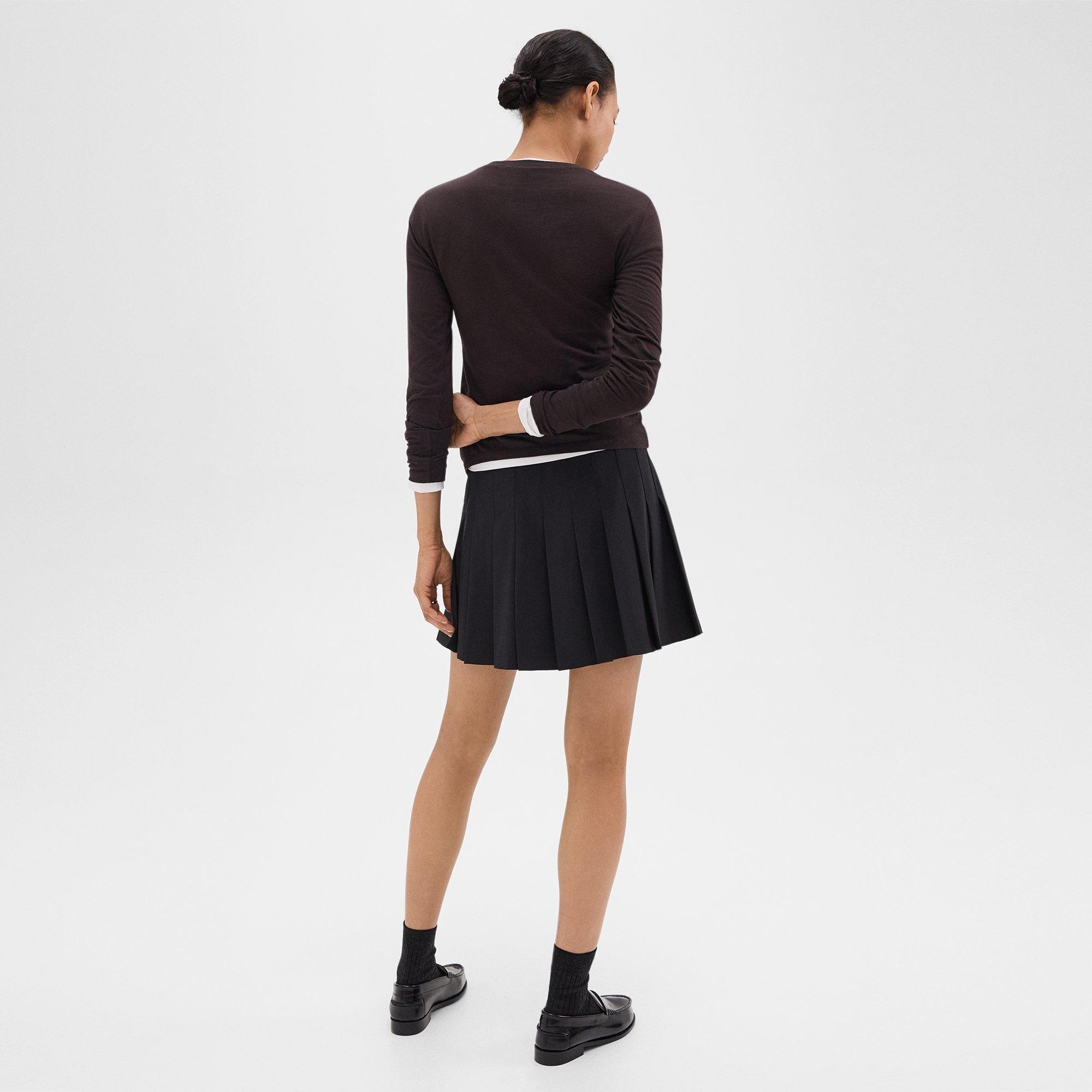 Pleated Mini Skirt in Stretch Wool-Blend - 4