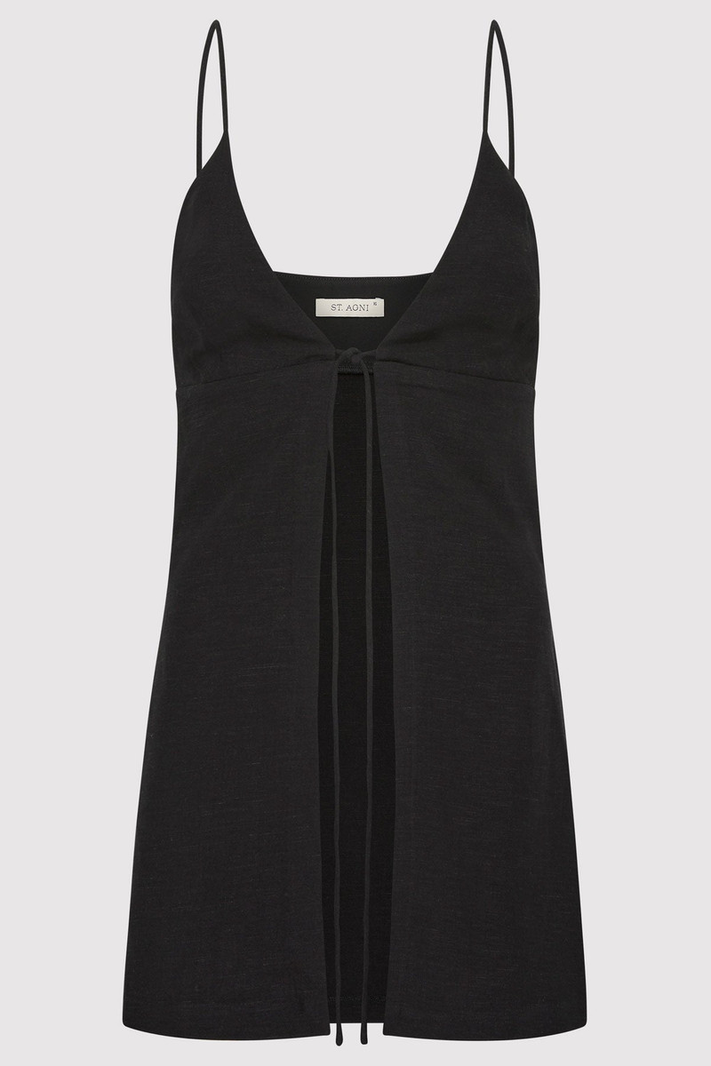 ST. AGNI Tie Front Top - Black outlook