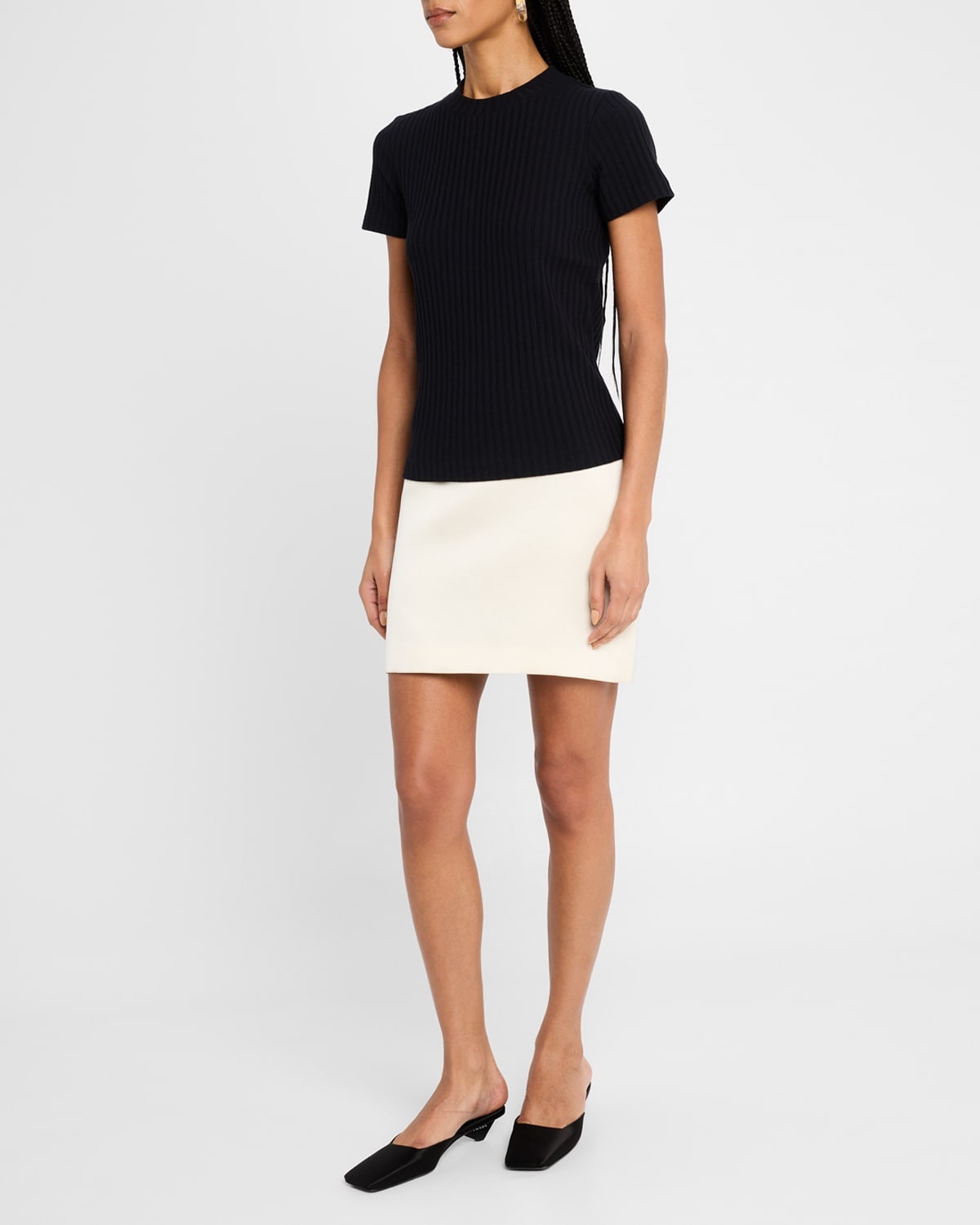 Ribbed Short-Sleeve Crewneck Top - 2