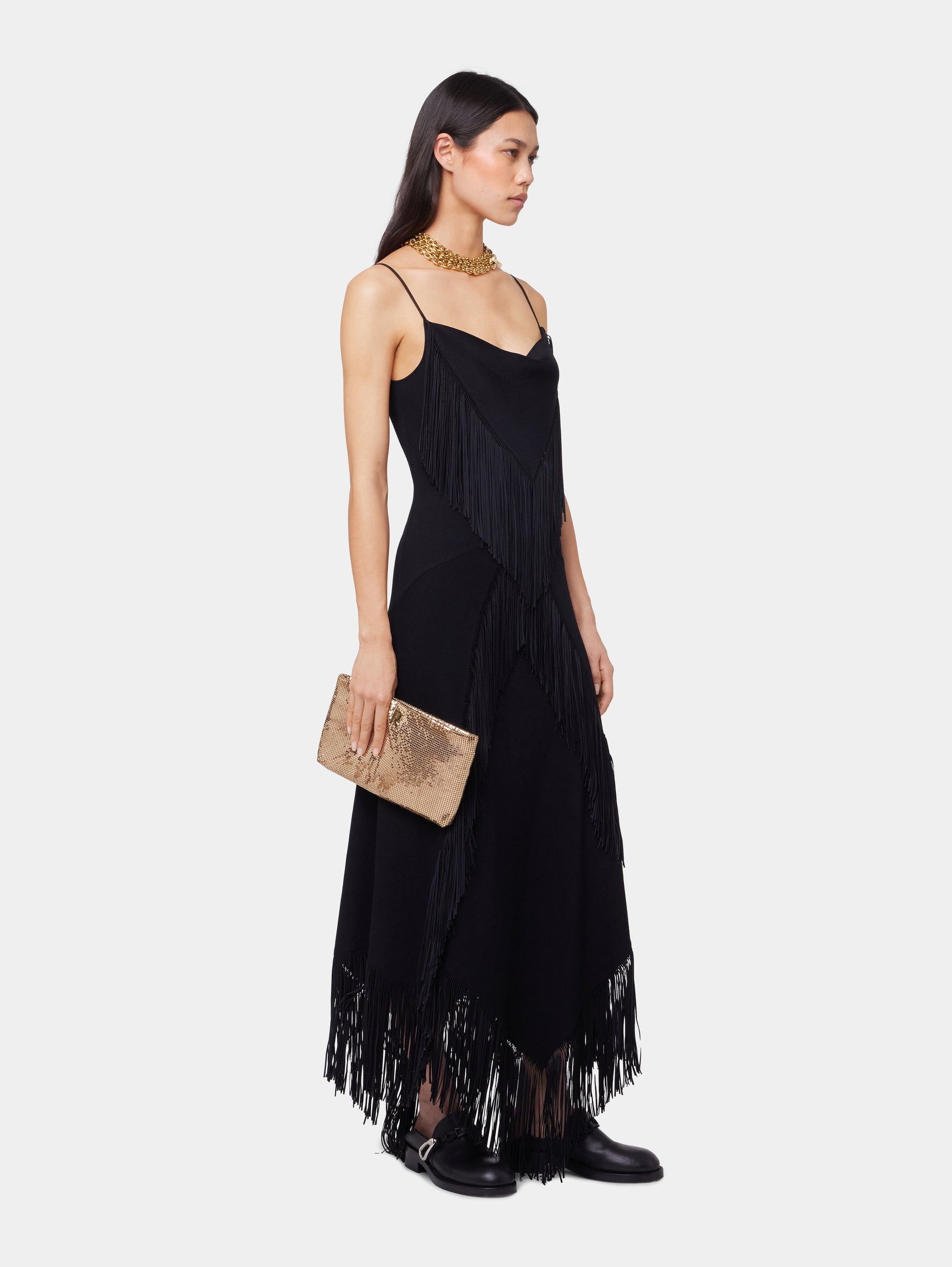 BLACK LONG DRESS IN CREPE - 4