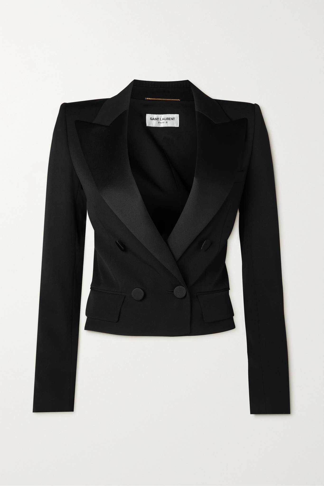 SAINT LAURENT Cropped satin-trimmed grain de poudre wool