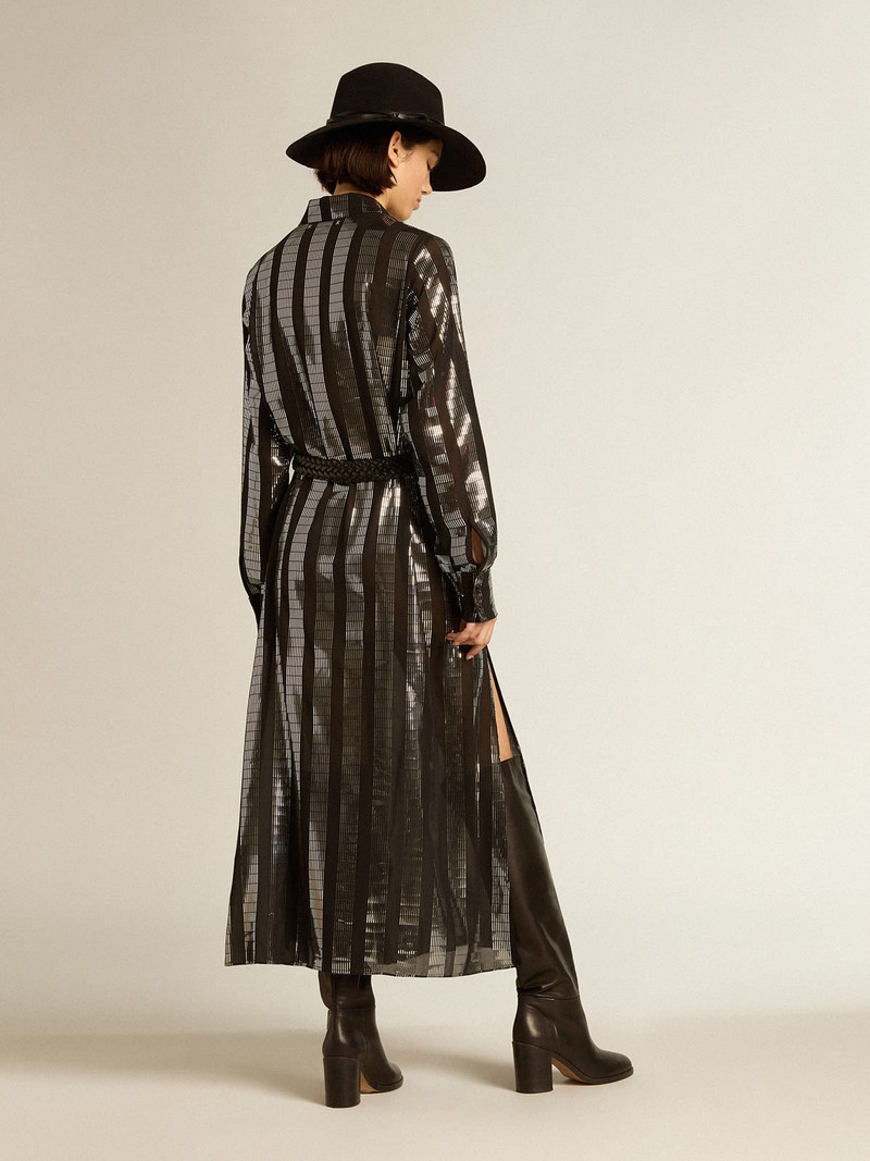 Black shirt dress with metallic appliqués 4