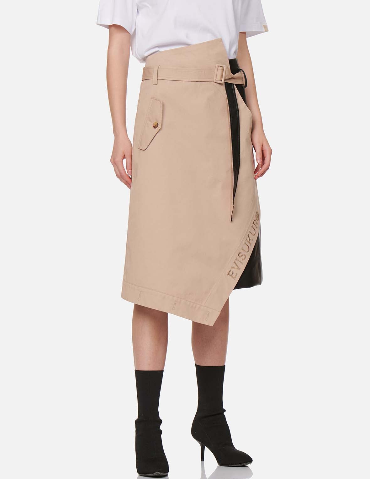 Fabric Mixed Wrapped Trench Skirt - 3