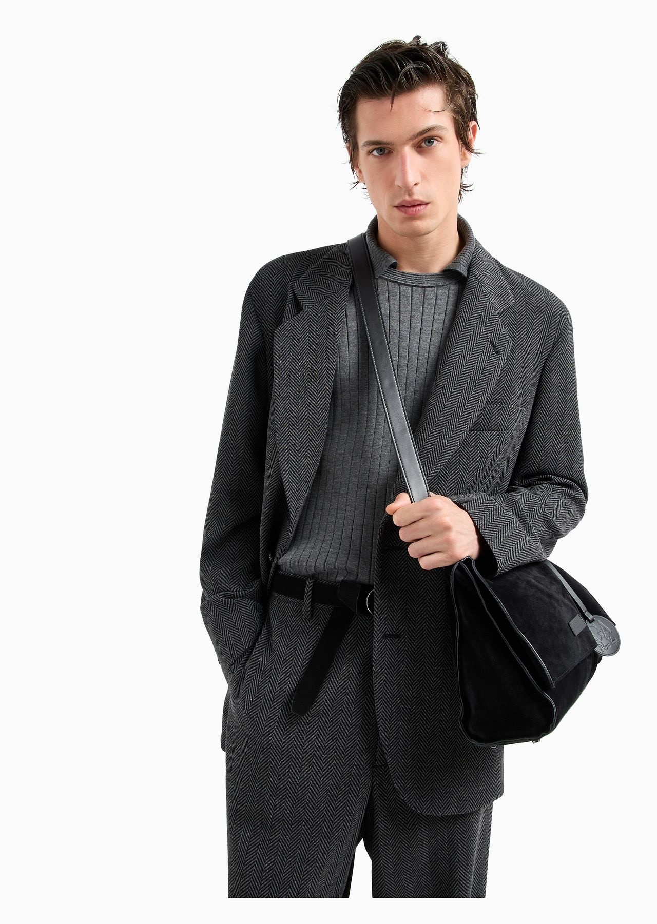 Suede and leather messenger bag - 6