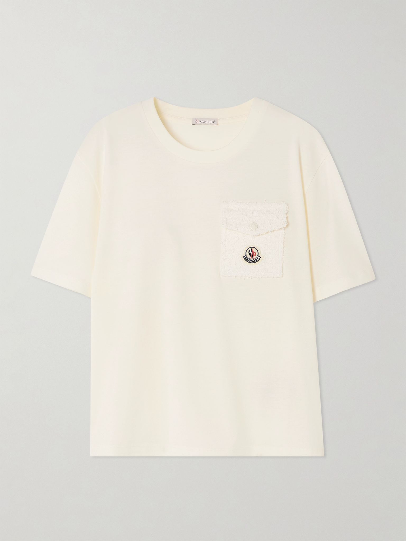 Embroidered cotton-jersey T-shirt Cream - 1