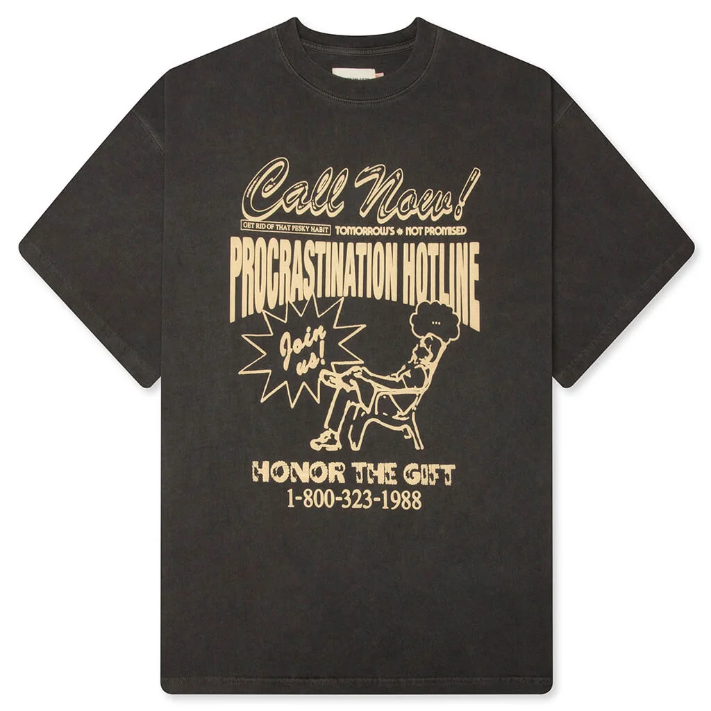 PROCASTINATION HOTLINE S/S TEE - BLACK - 1