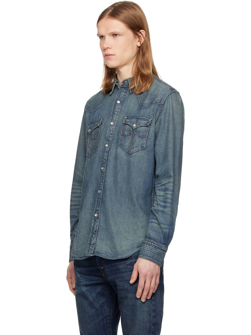 RRL by Ralph Lauren Blue Slim Fit Denim Western Shirt outlook
