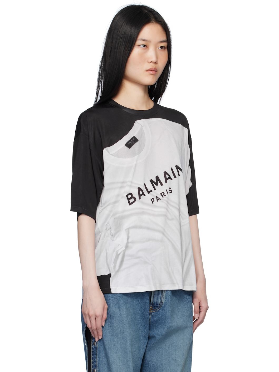 Black & White Loose Optical Illusion Print T-shirt - 2