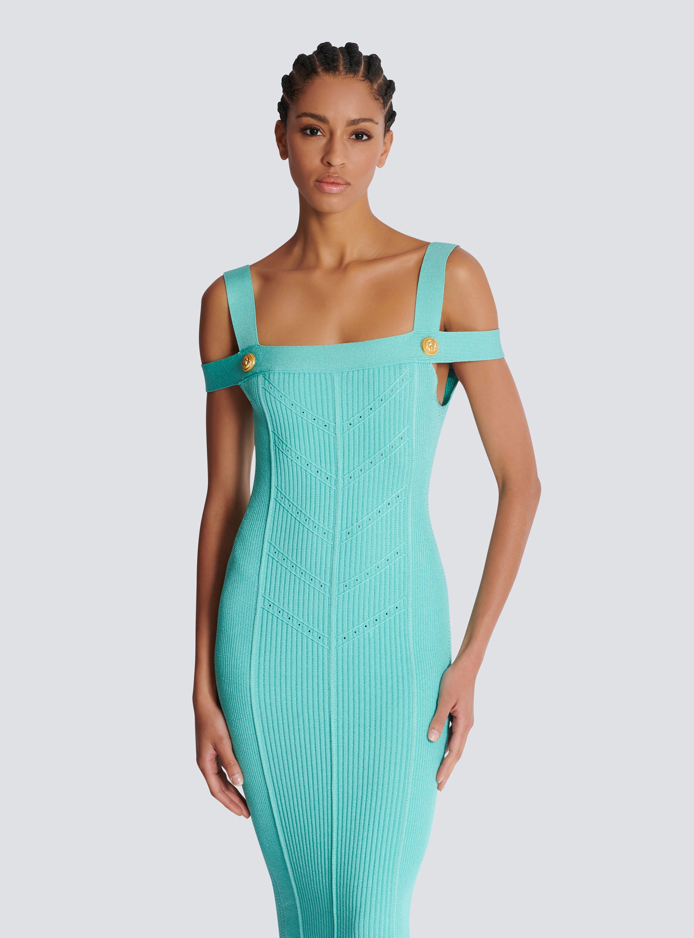 Knit midi dress with double straps - 7