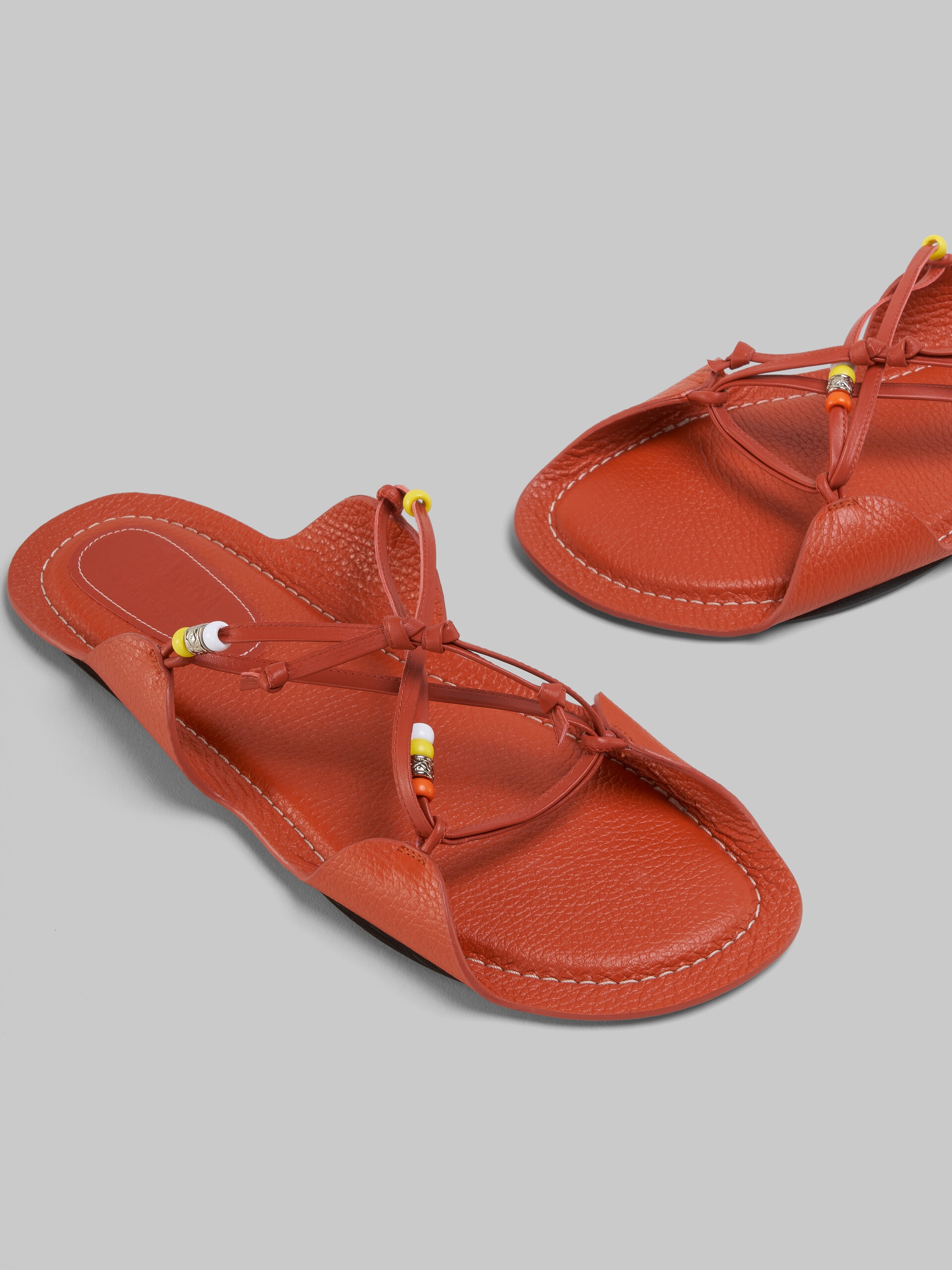 MARNI X NO VACANCY INN - BRICK RED LEATHER SANDALS WITH BEADS - 4