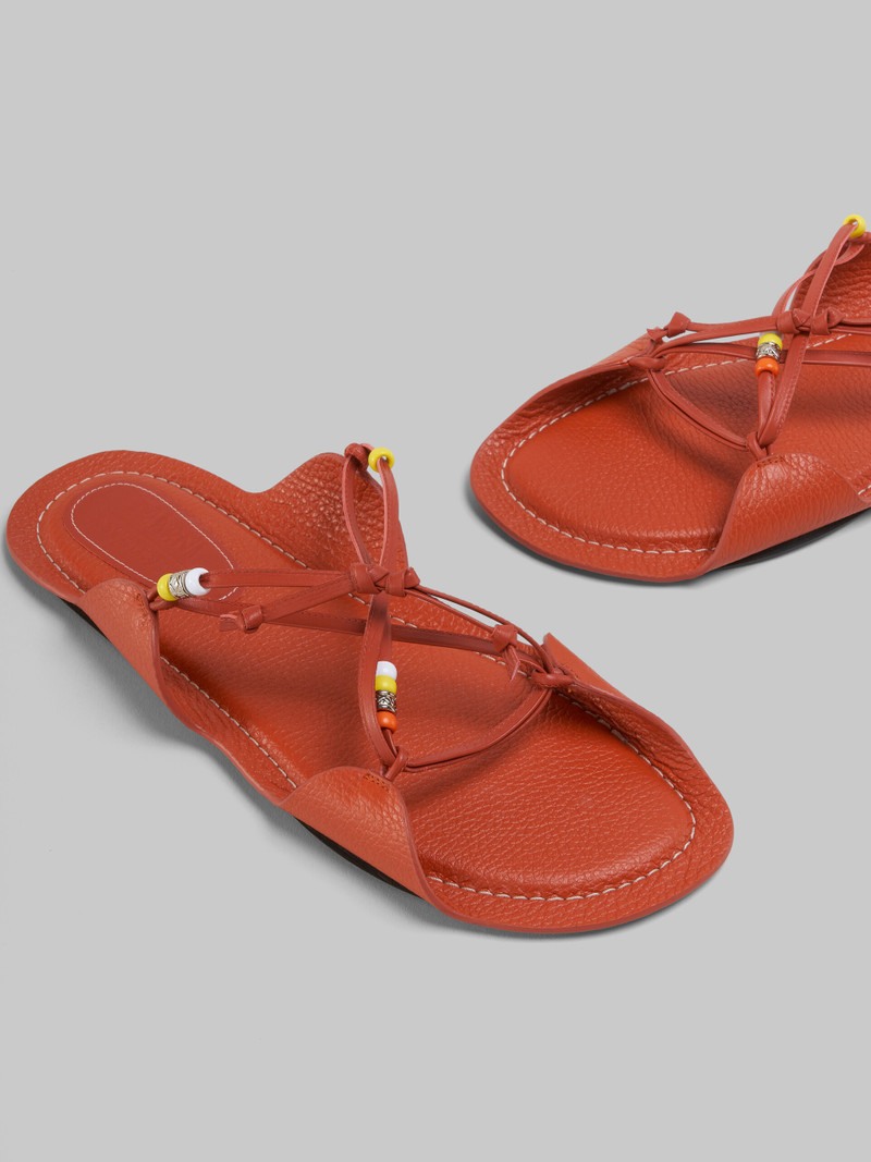 MARNI X NO VACANCY INN - BRICK RED LEATHER SANDALS WITH BEADS 4
