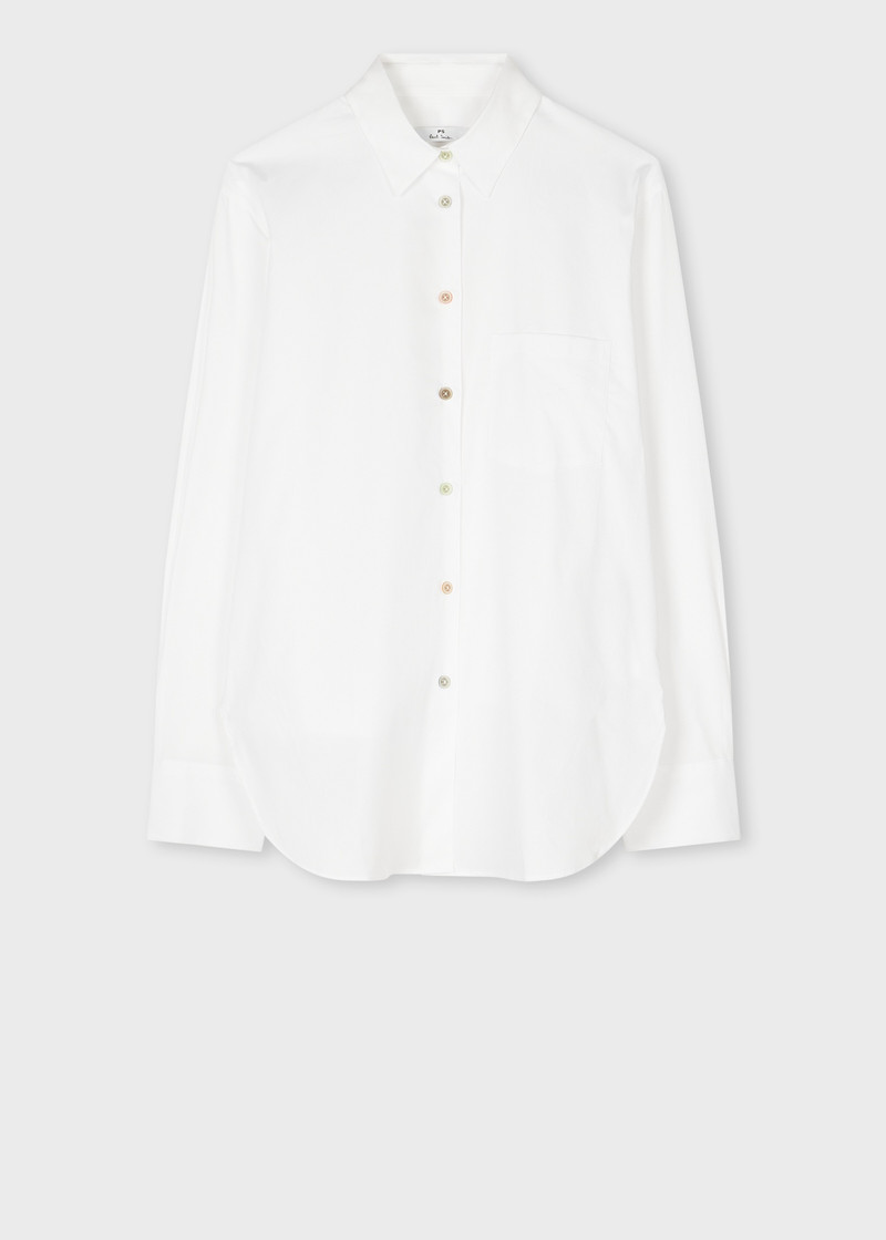 Women's White Relaxed-Fit Coloured Button Shirt - 1