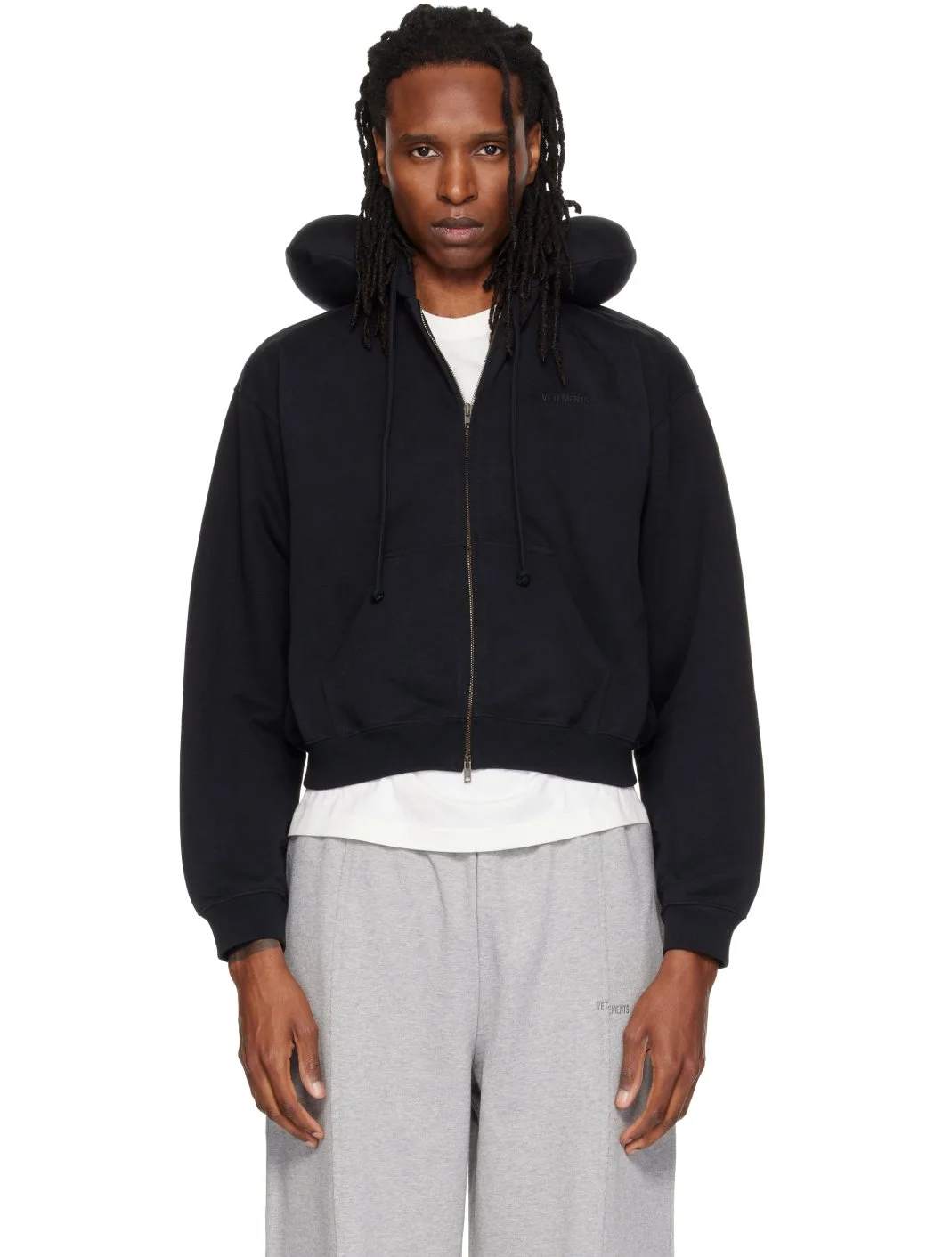 Black Neck Pillow Fitted Zip Up Hoodie - 1