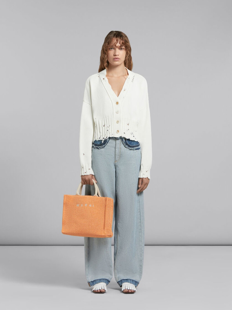 Marni ORANGE RAFFIA-EFFECT SMALL TOTE BAG outlook