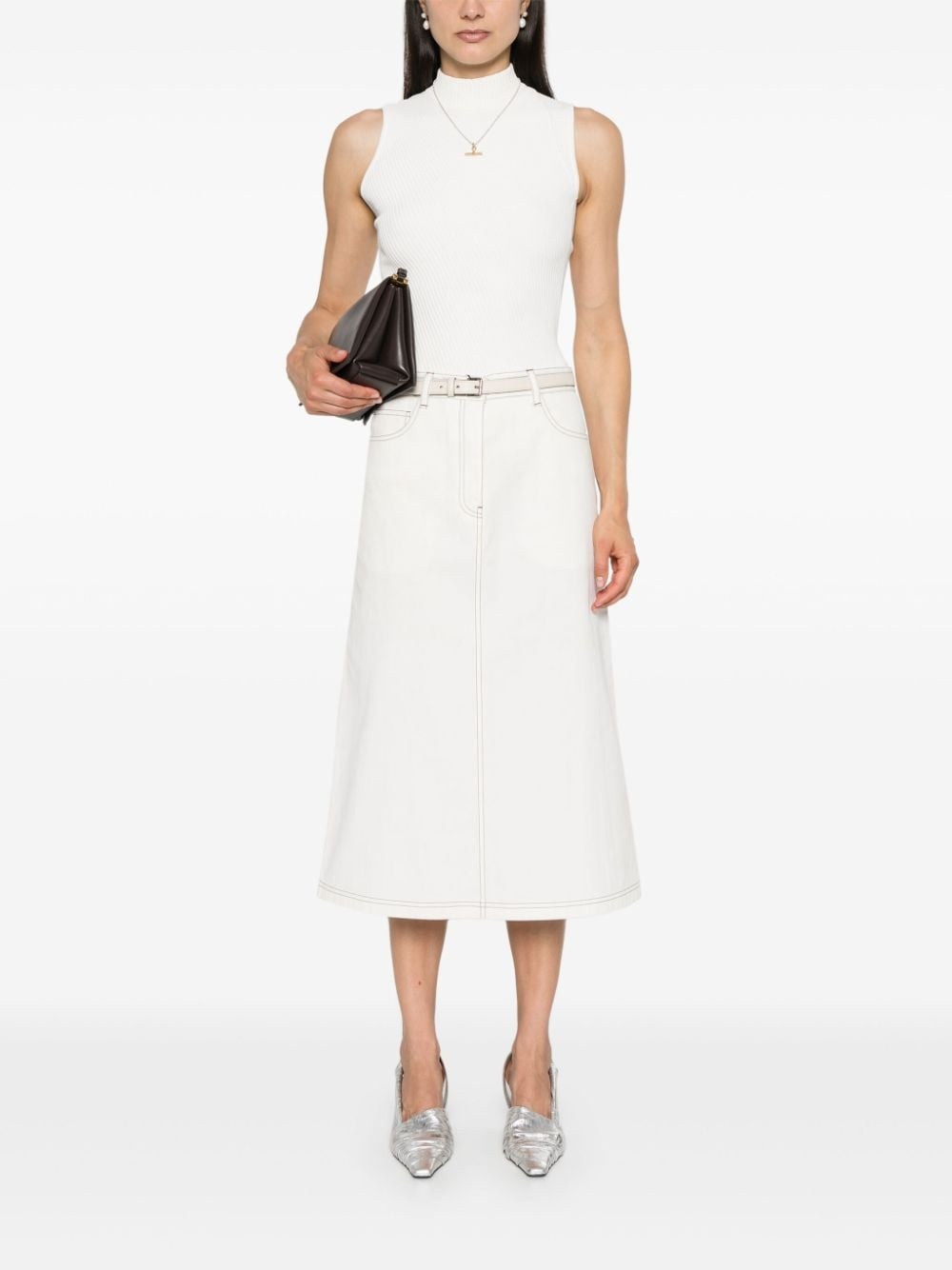 contrast-stitching midi skirt - 2