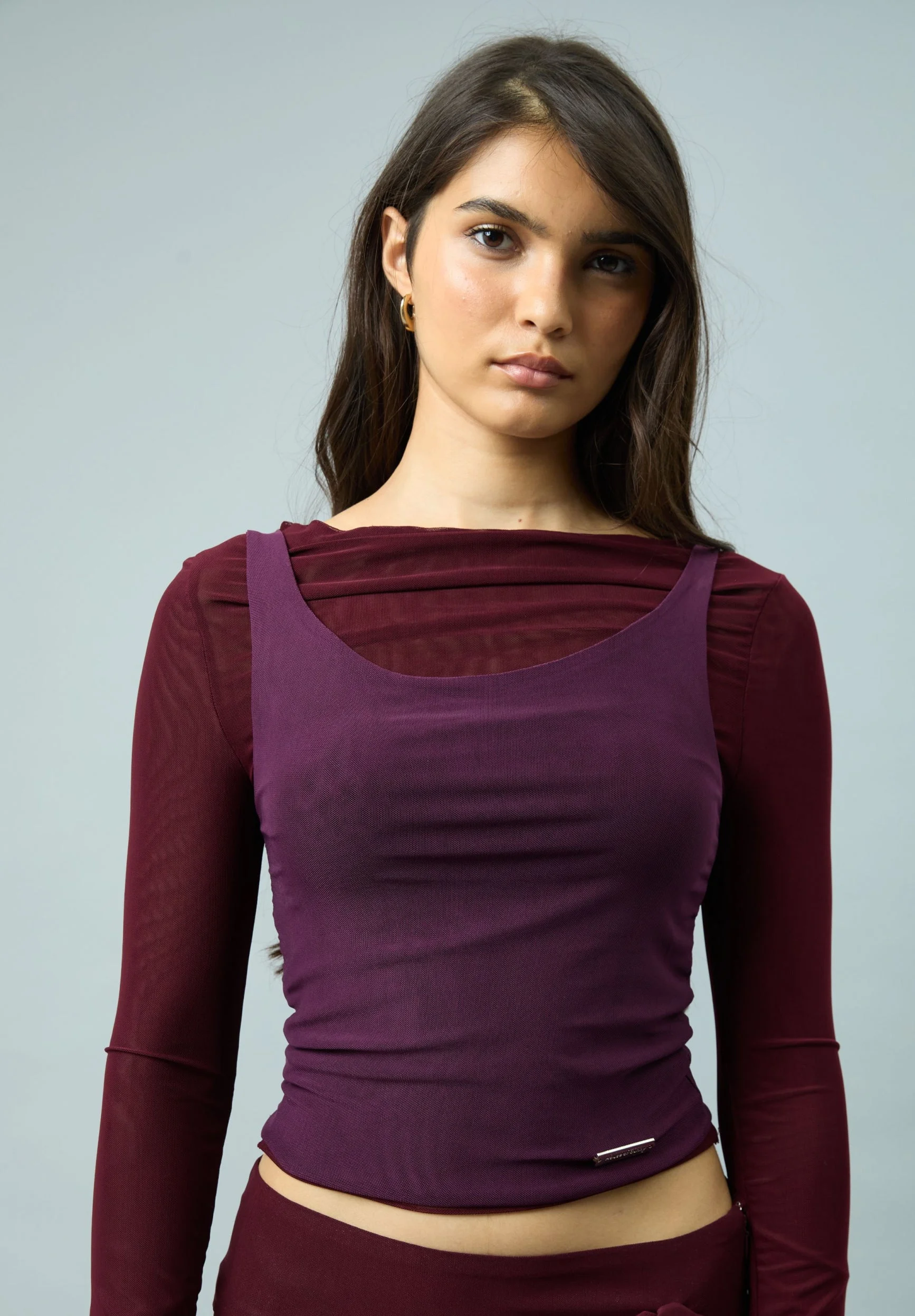 DOUBLE LAYER LONG SLEEVE MESH TOP - 1