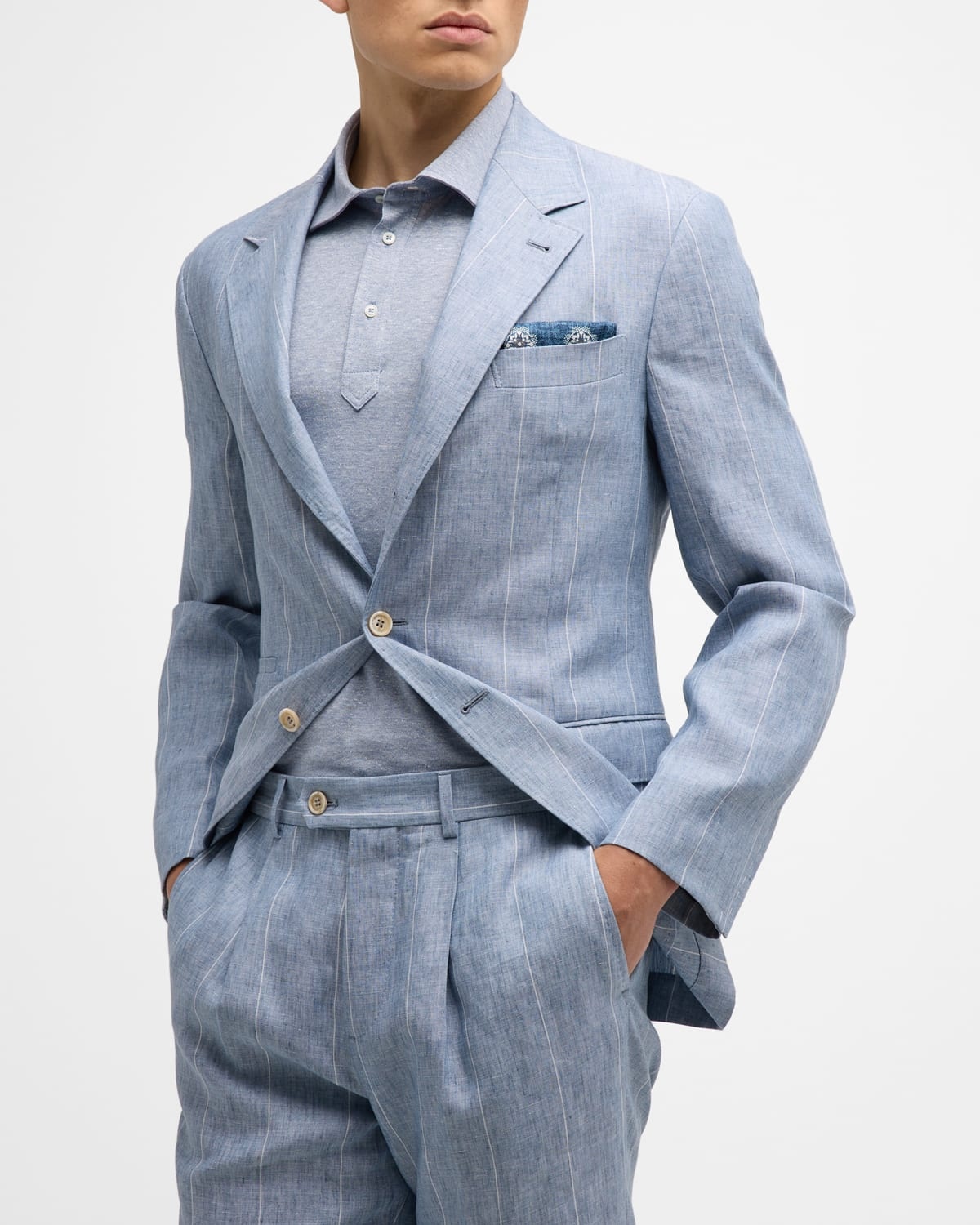 Men's Linen Wide Stripe Three-Button Suit - 1