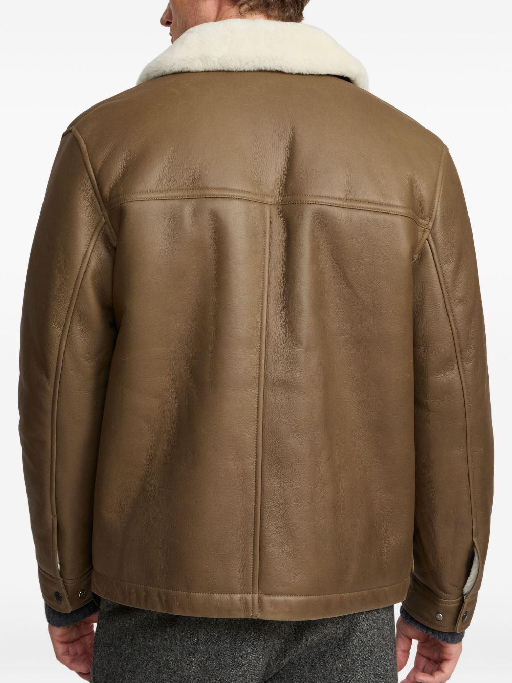 shearling collar leather jacket - 4