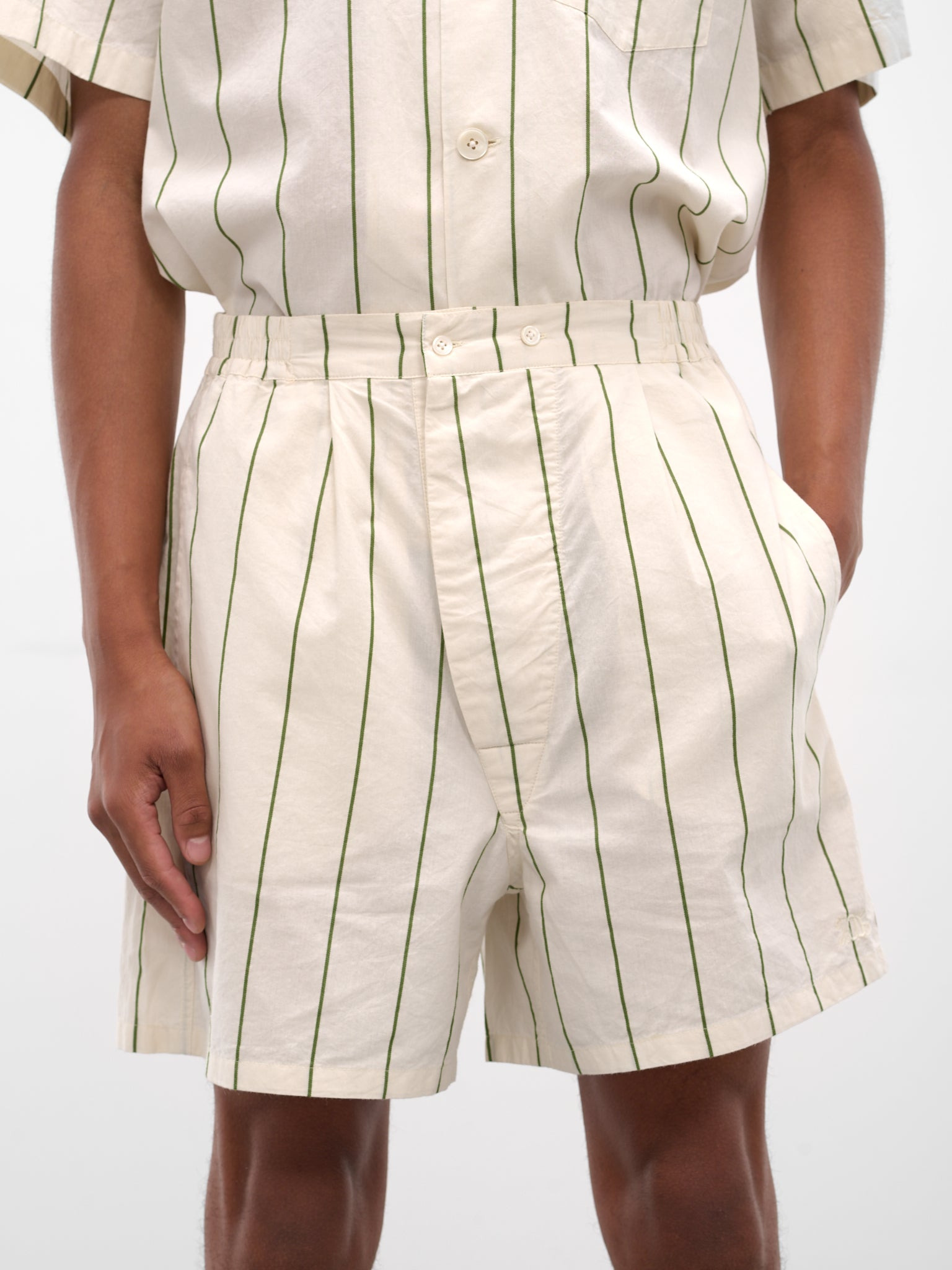 Cream Striped Relaxed Shorts - 4