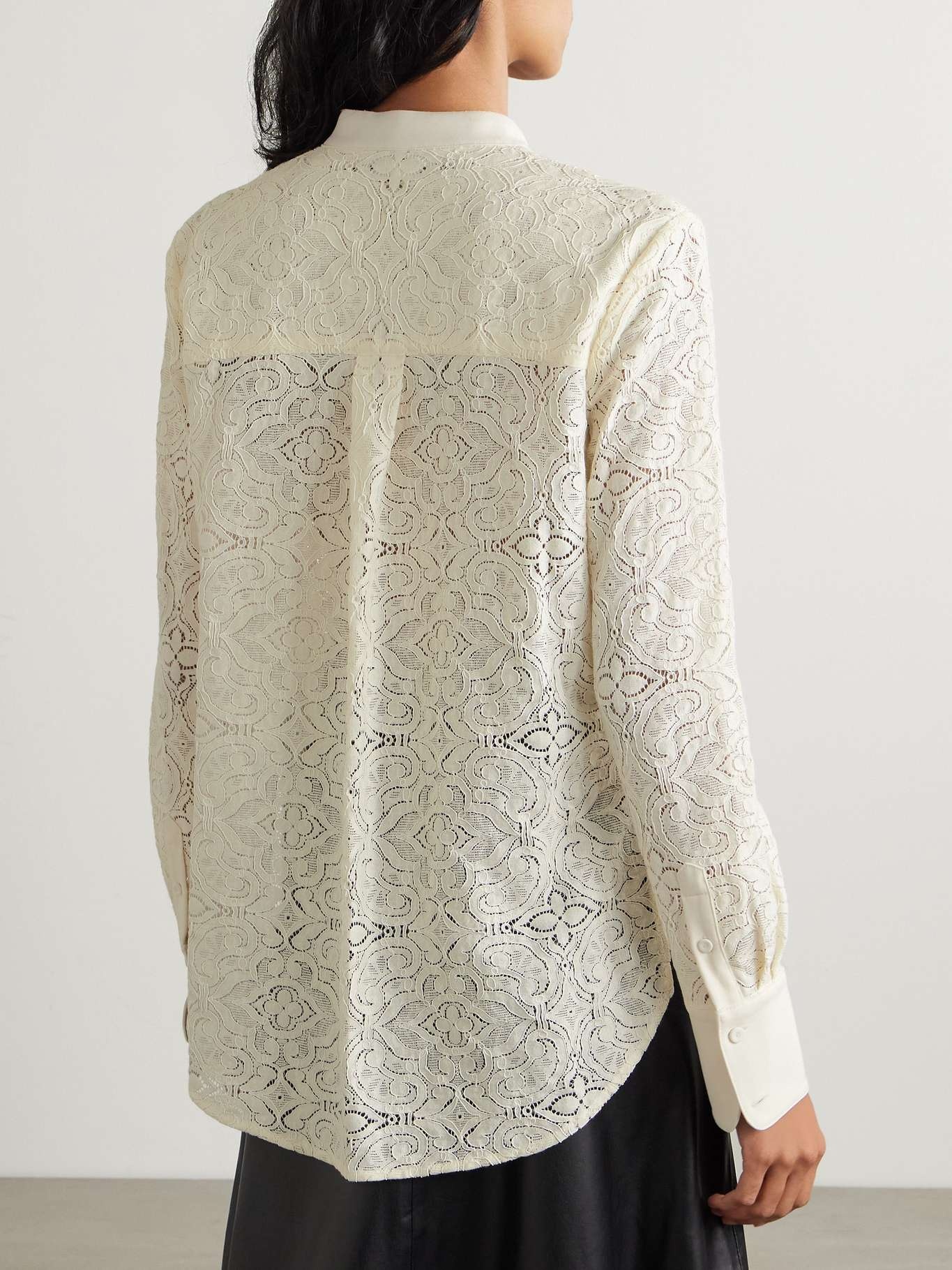 Naya crepe-trimmed corded lace silk-blend shirt - 4