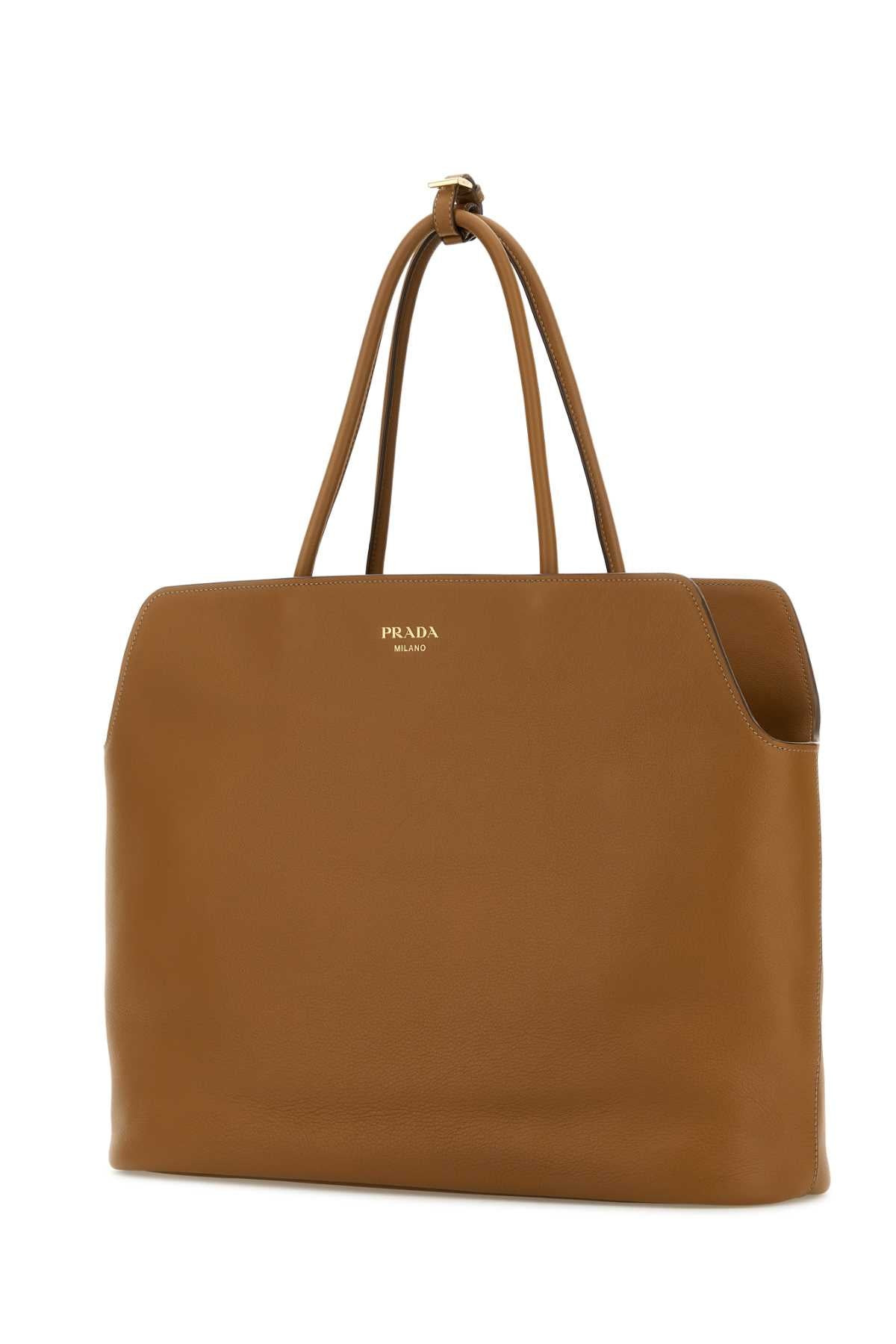 Prada Women Caramel Leather Shopping Bag - 2