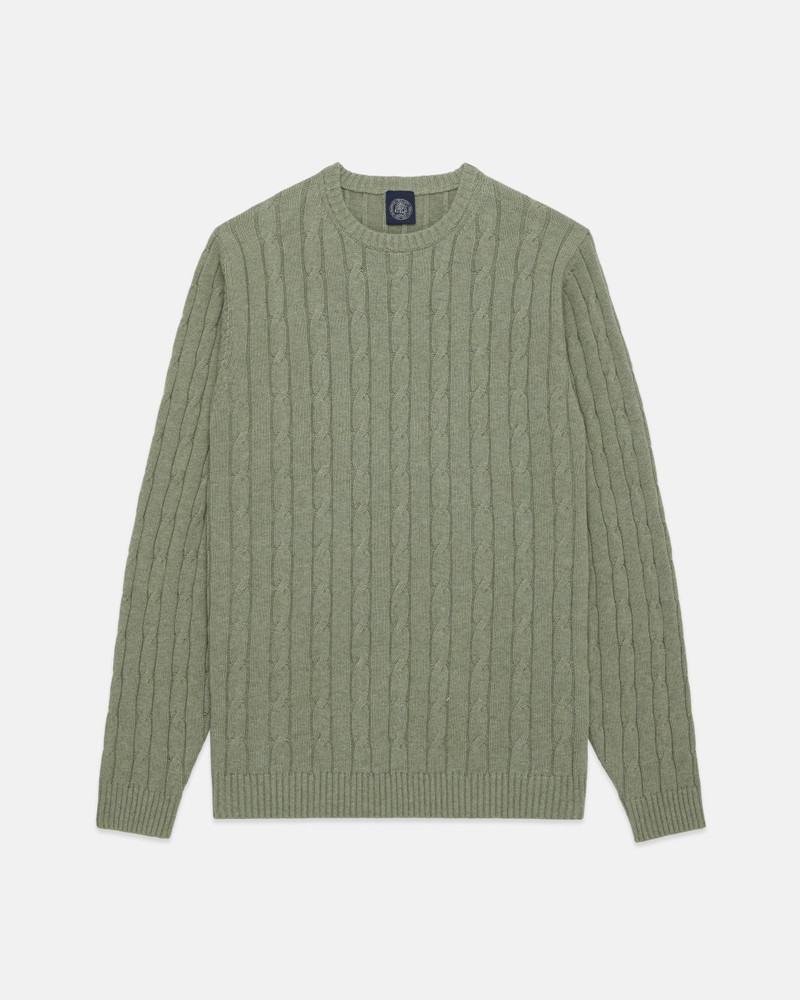 J. PRESS OLIVE COTTON-CASHMERE CABLE CREWNECK SWEATER - TRIM FIT outlook