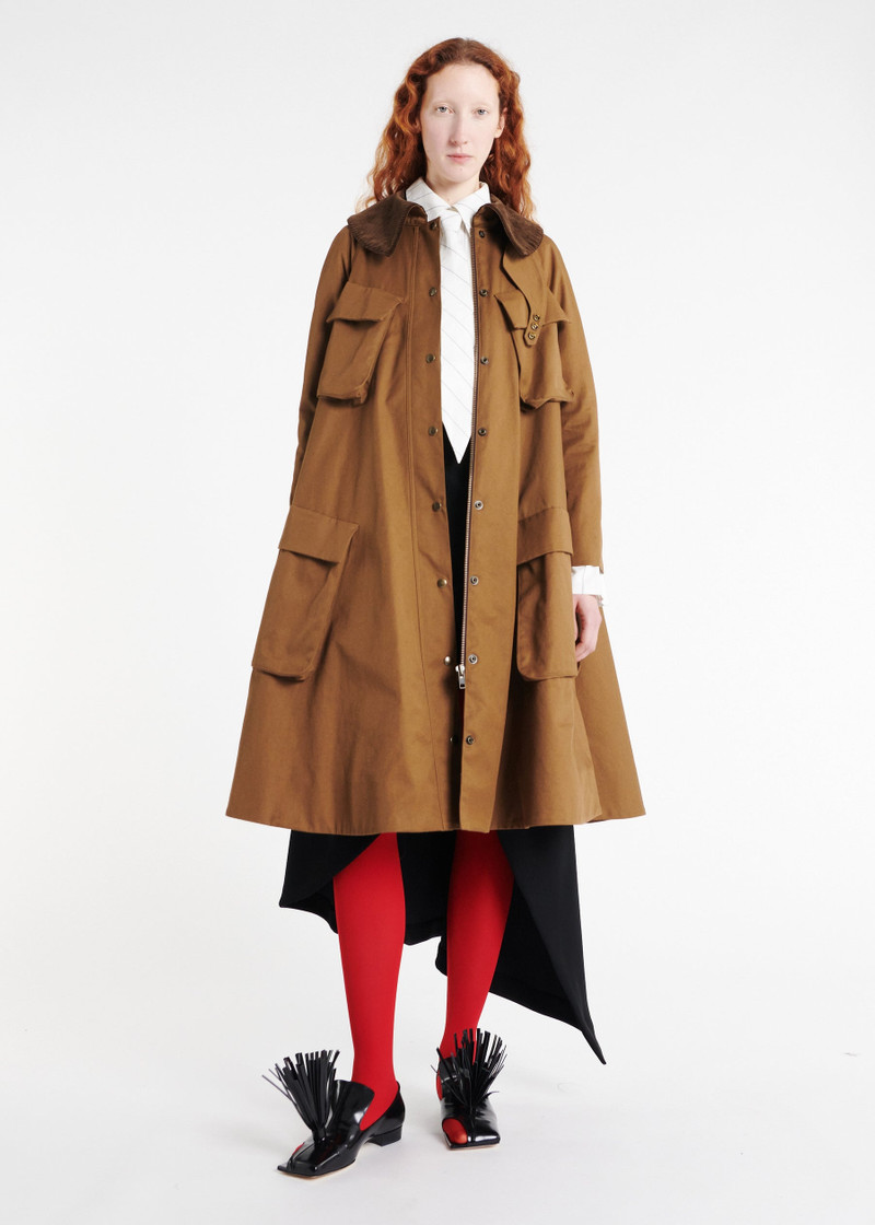 LONG FLARED TRENCH WITH POCKETS KHAKI BROWN 12