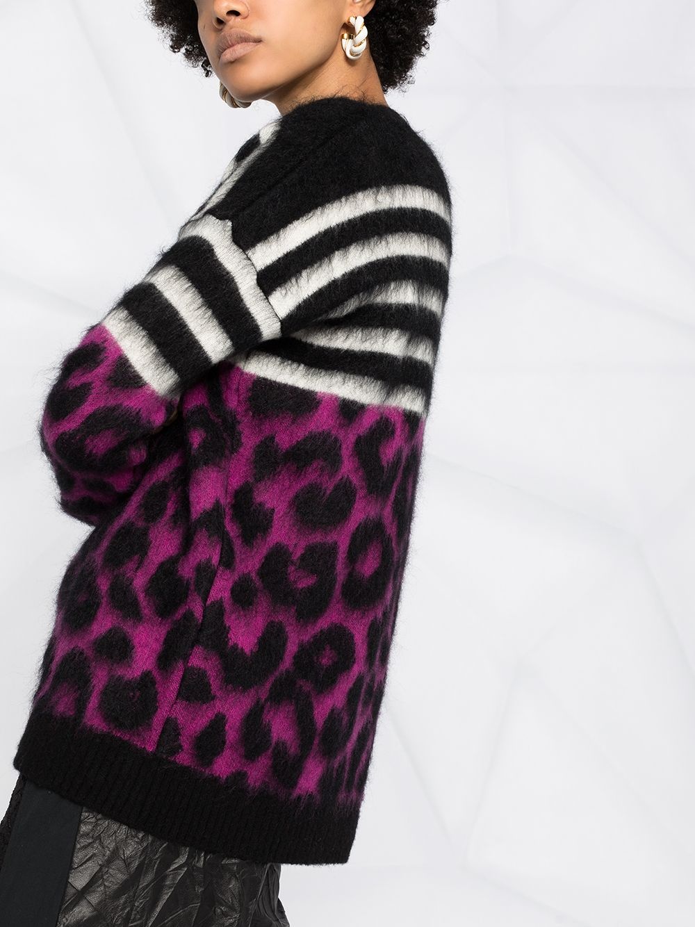 striped and leopard intarsia jumper - 5