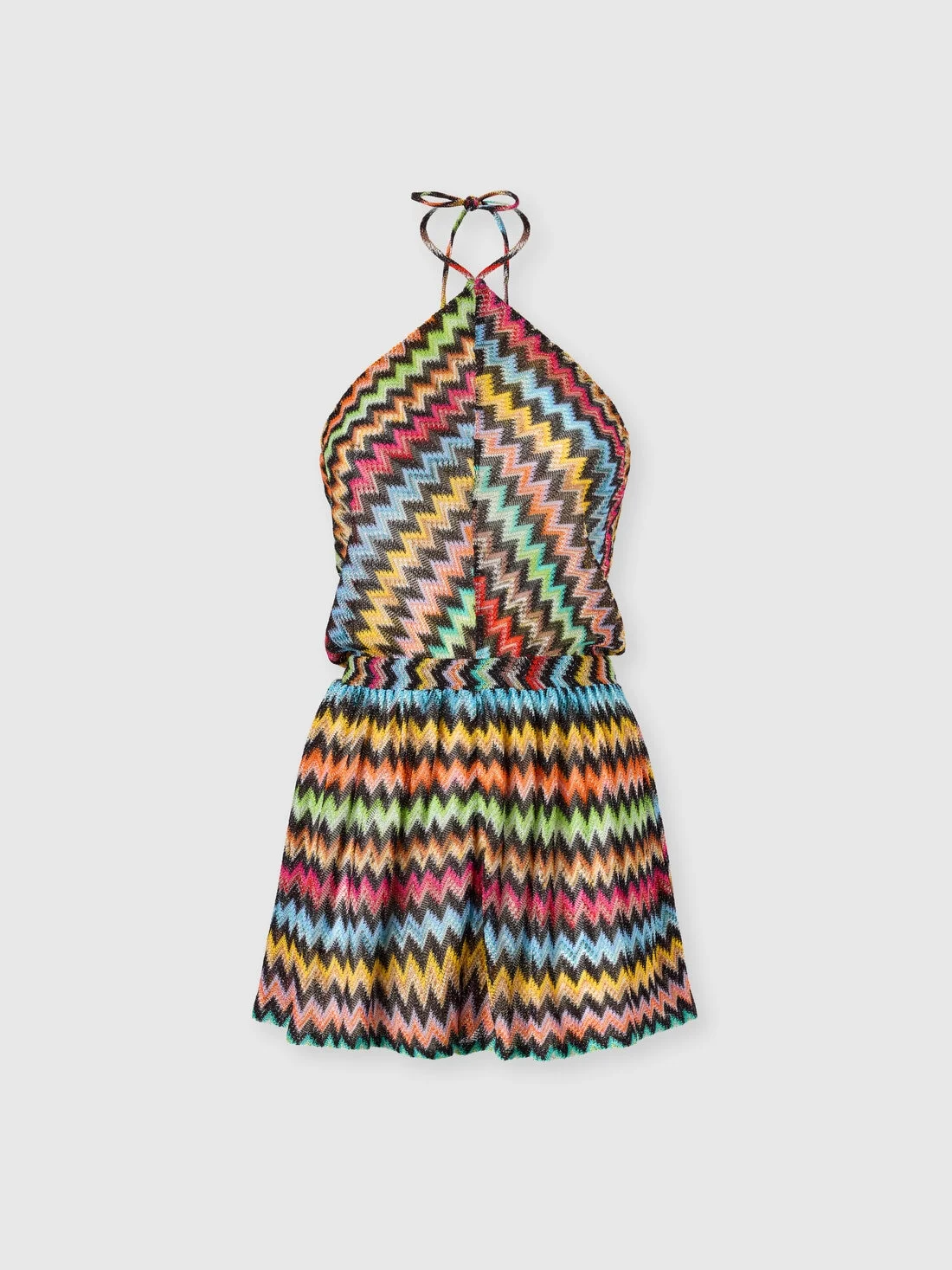 Short jumpsuit in lamé viscose with micro zigzag and halterneck - 1