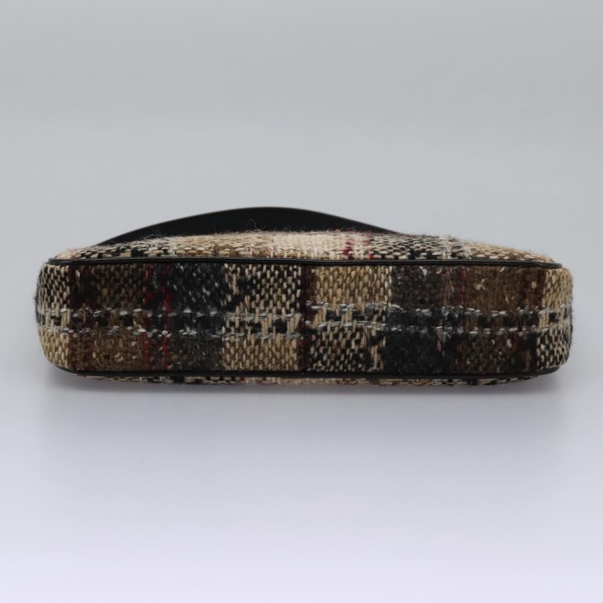 Burberry Nova Check Shoulder Bag Wool Suede Leather Beige Black Gold - 5