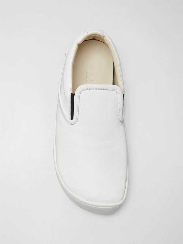 WHITE CALFSKIN SLIP-ON SNEAKER WITH RAISED MAXI MARNI LOGO - 4