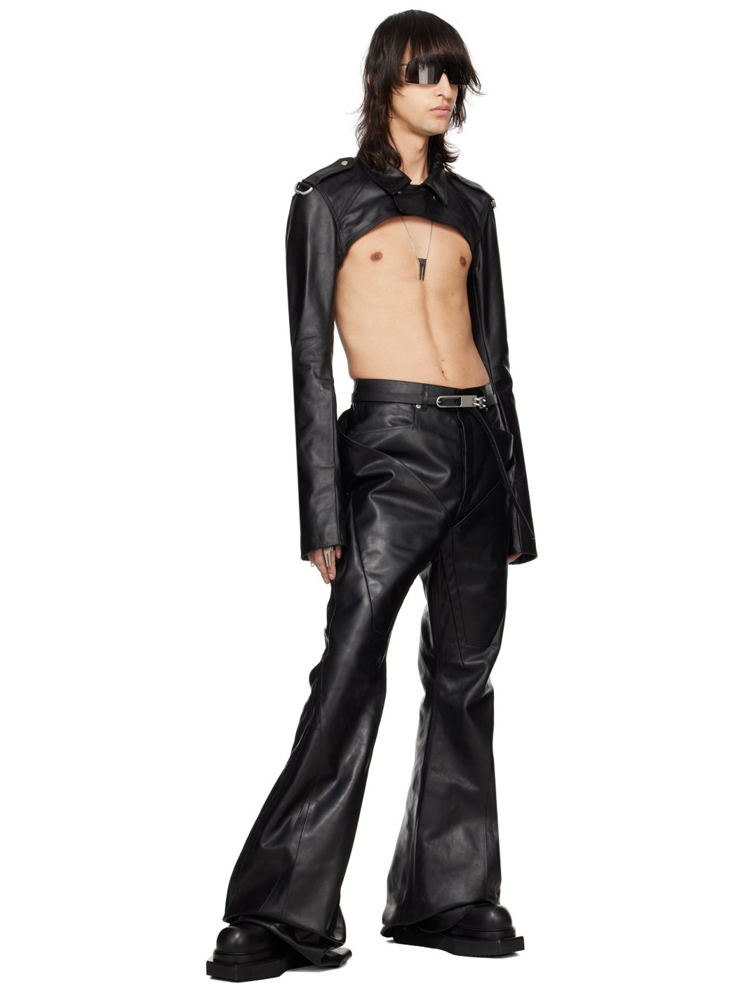 Black Slivered Leather Pants - 4