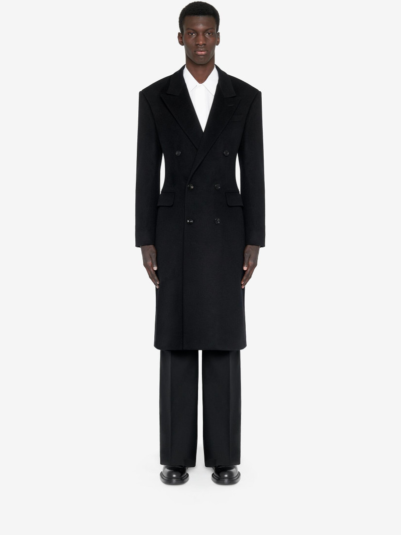 Alexander McQueen Men's Wide Shoulder Fitted Coat in Black outlook