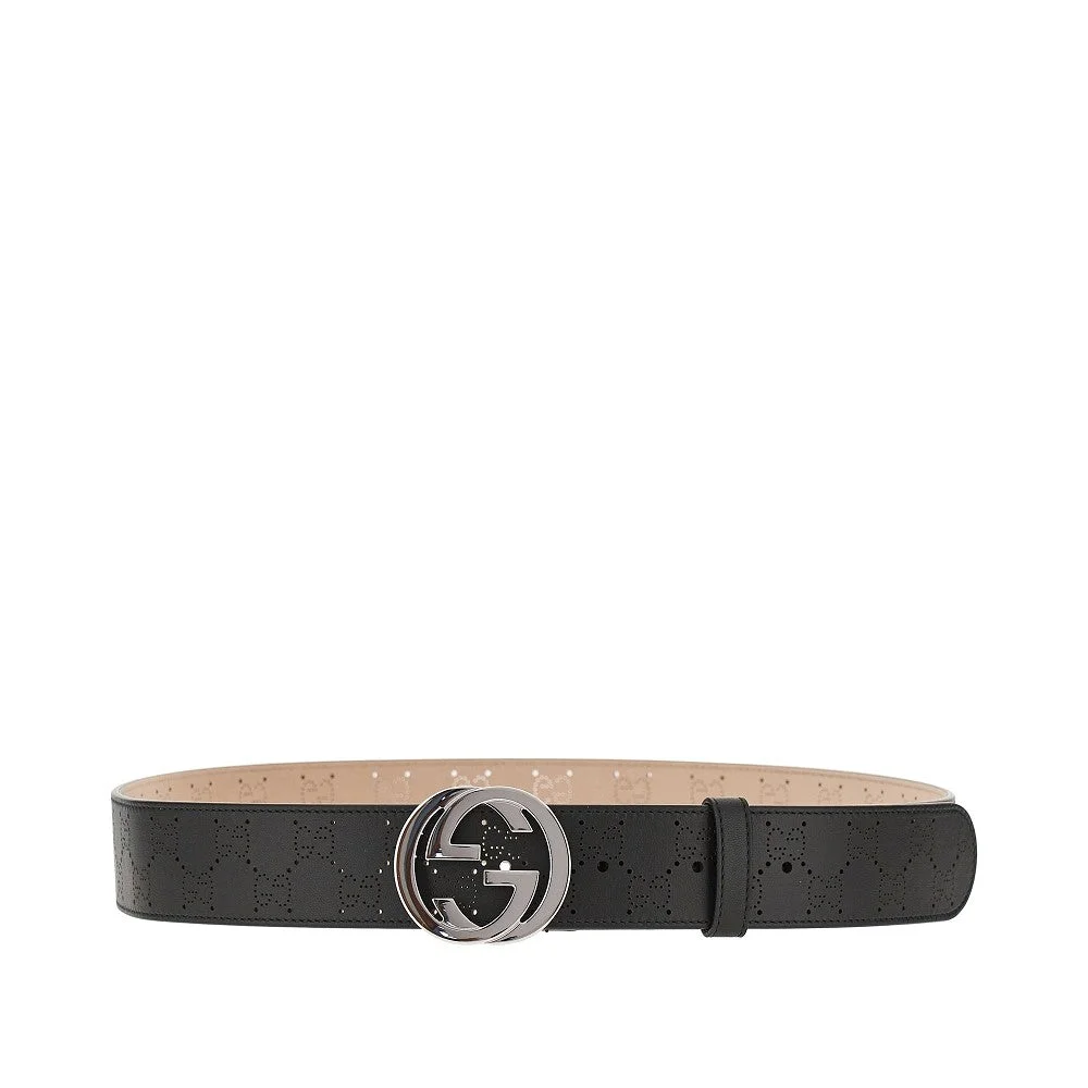 Gucci Leather Belt with GG Interlock Buckle Black - 1