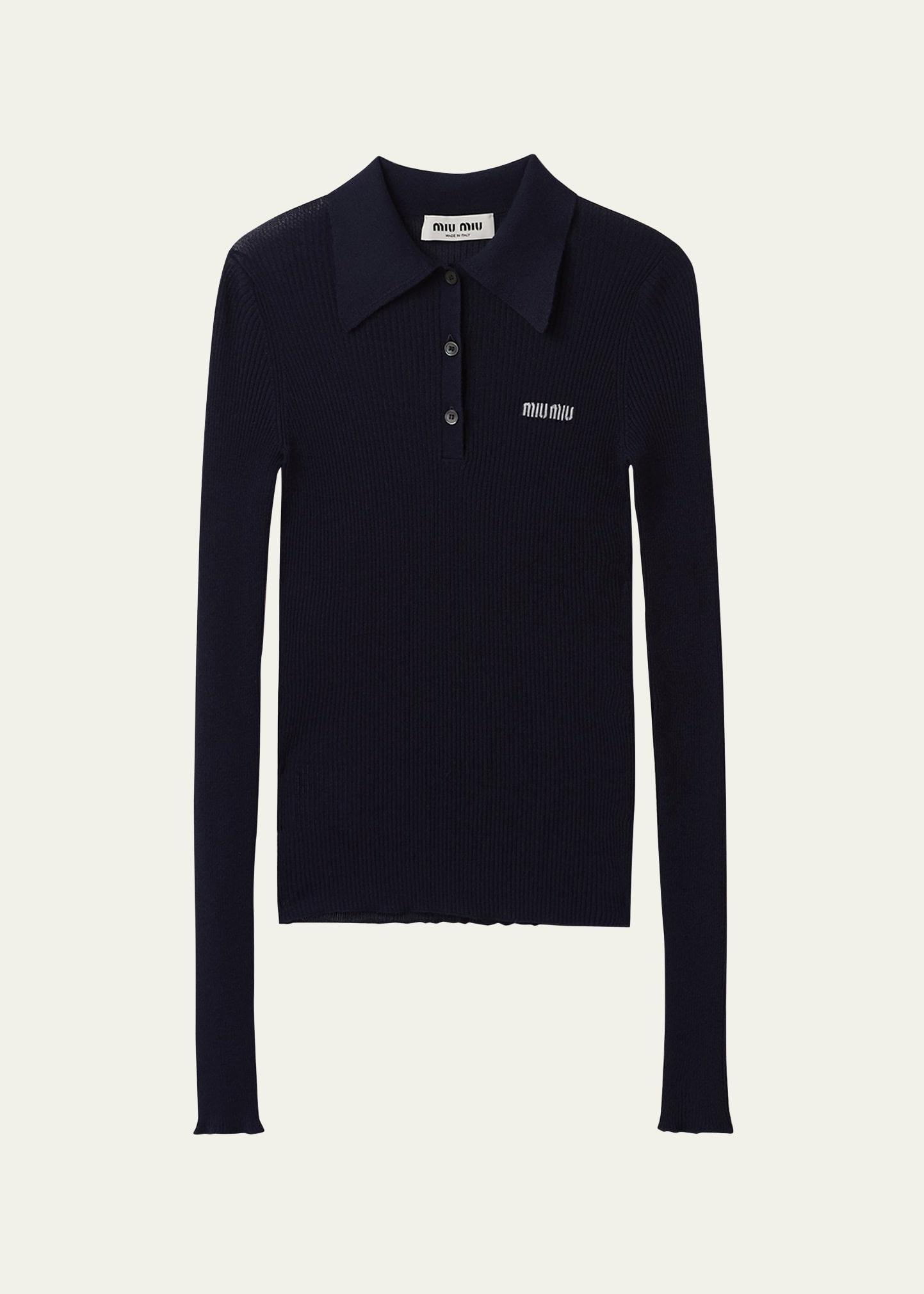 Logo-Intarsia Cashmere Ribbed Polo Shirt - 1