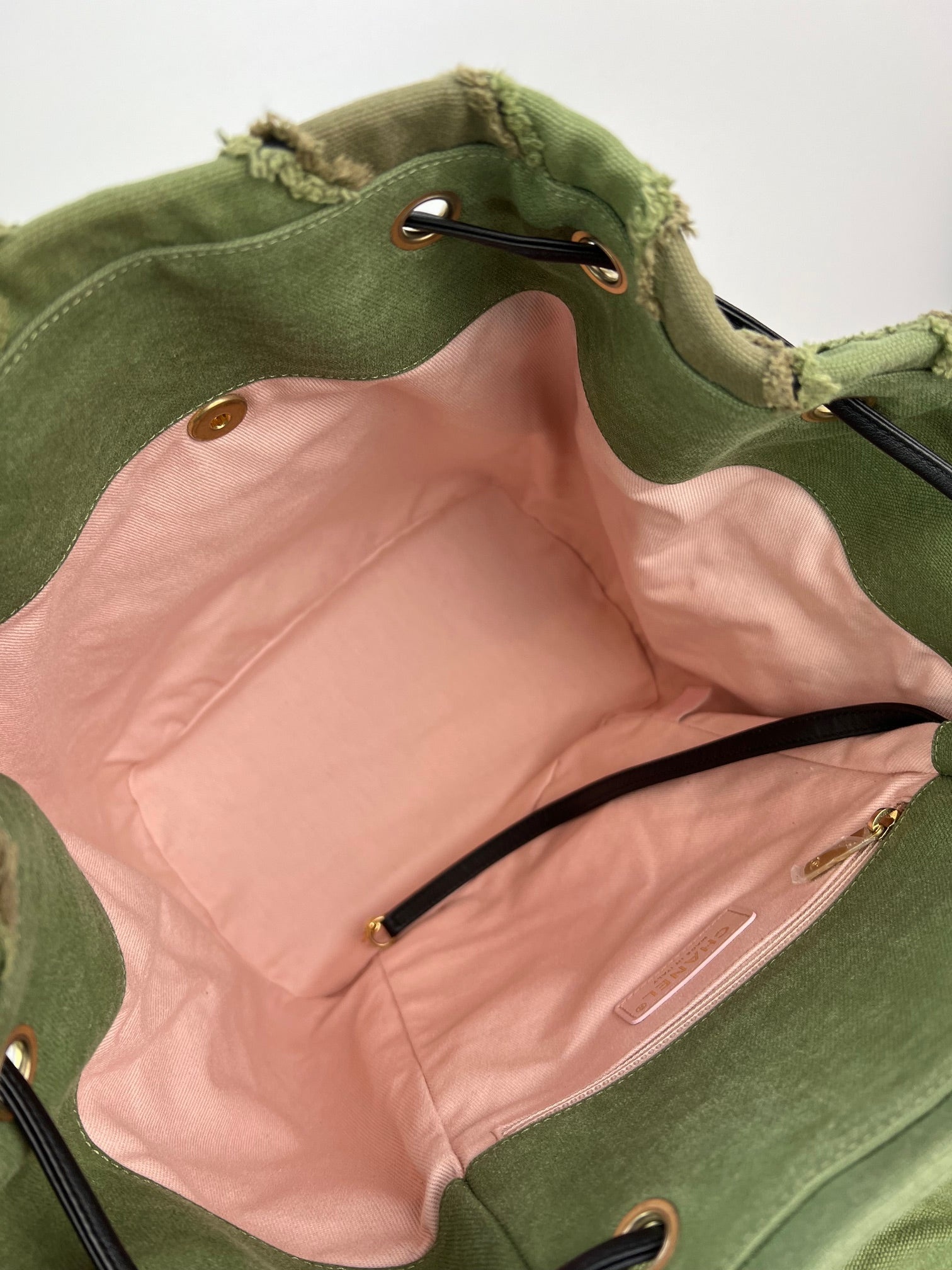 CHANEL Backpack Canvas Chevron Cuba Patchwork Khaki Green Backpack Preowned - 7