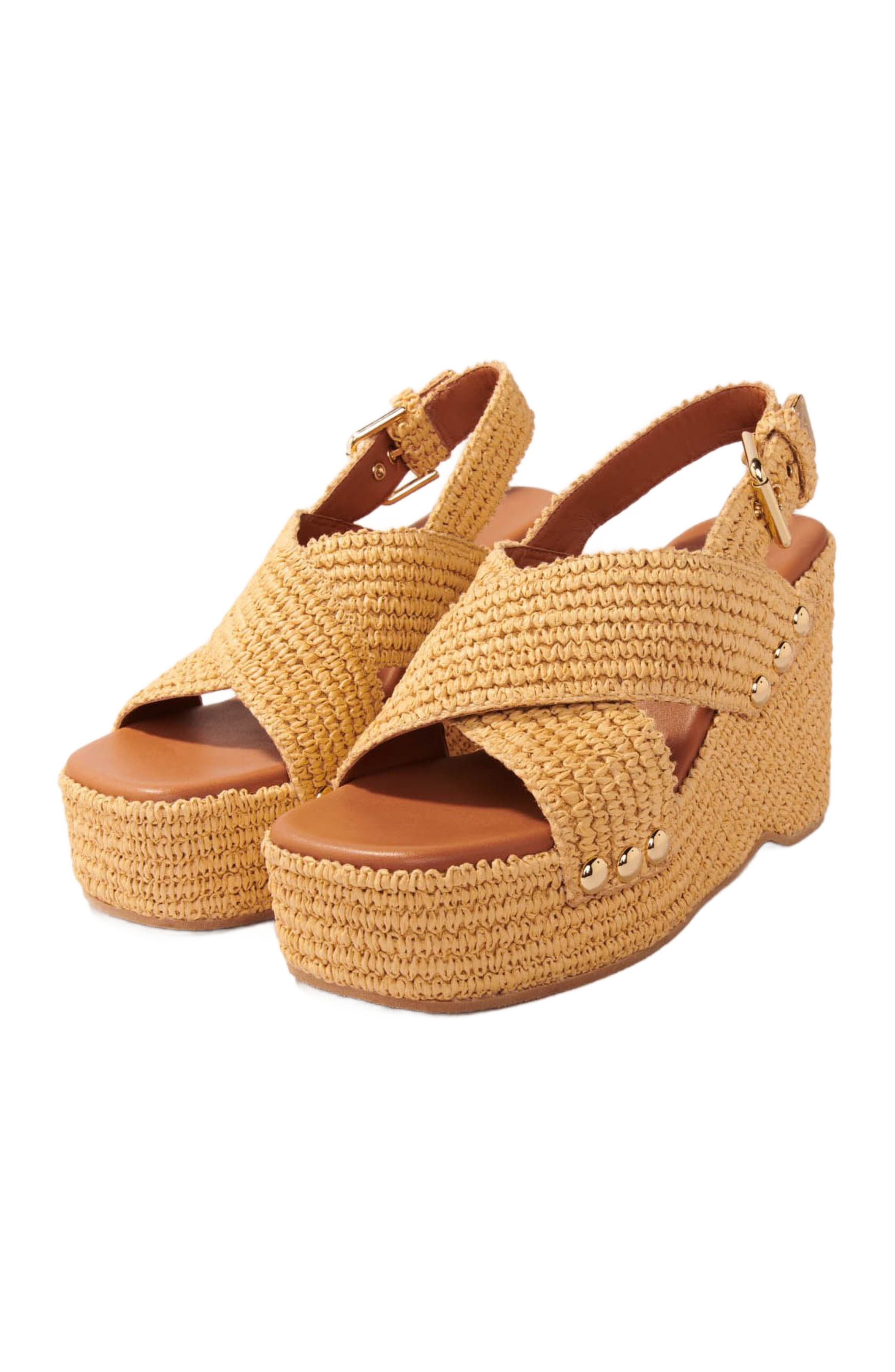 maje Wedge sandals with raffia effect in Beige Light at Nordstrom - 2