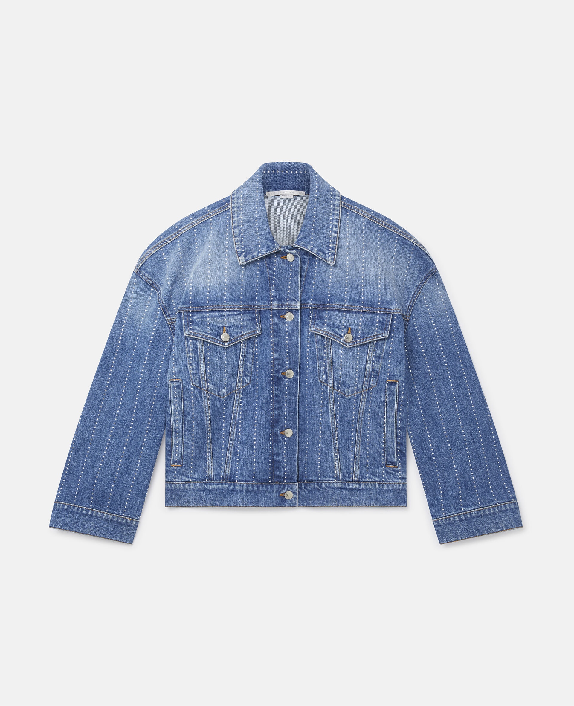 Diamanté Striped Oversized Denim Jacket - 1