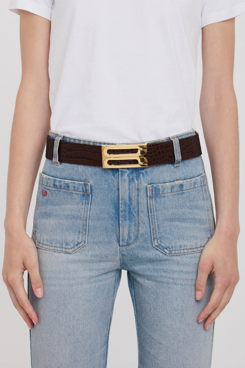 Victoria Beckham Jumbo Dorian Belt In Chocolate Croc Embossed Leather outlook